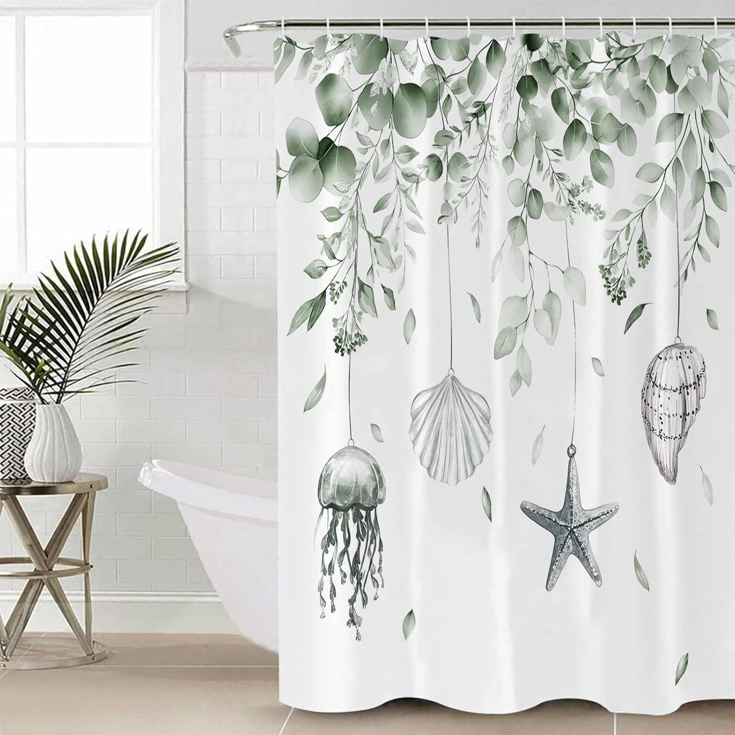 Coastal Eucalyptus Shower Curtain Set with Hooks