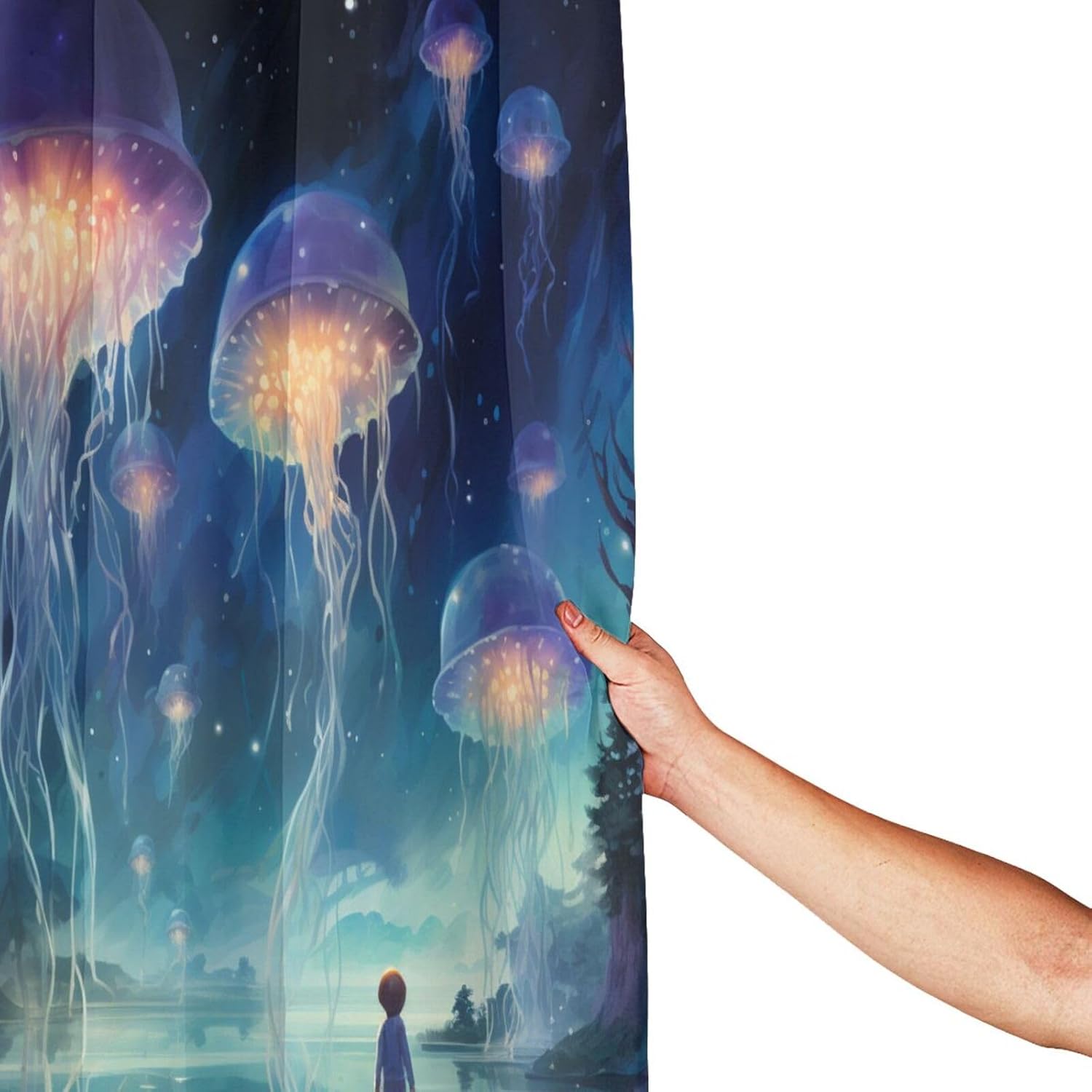 Blue Jellyfish Shower Curtain Set with 12 Hooks 72x72in