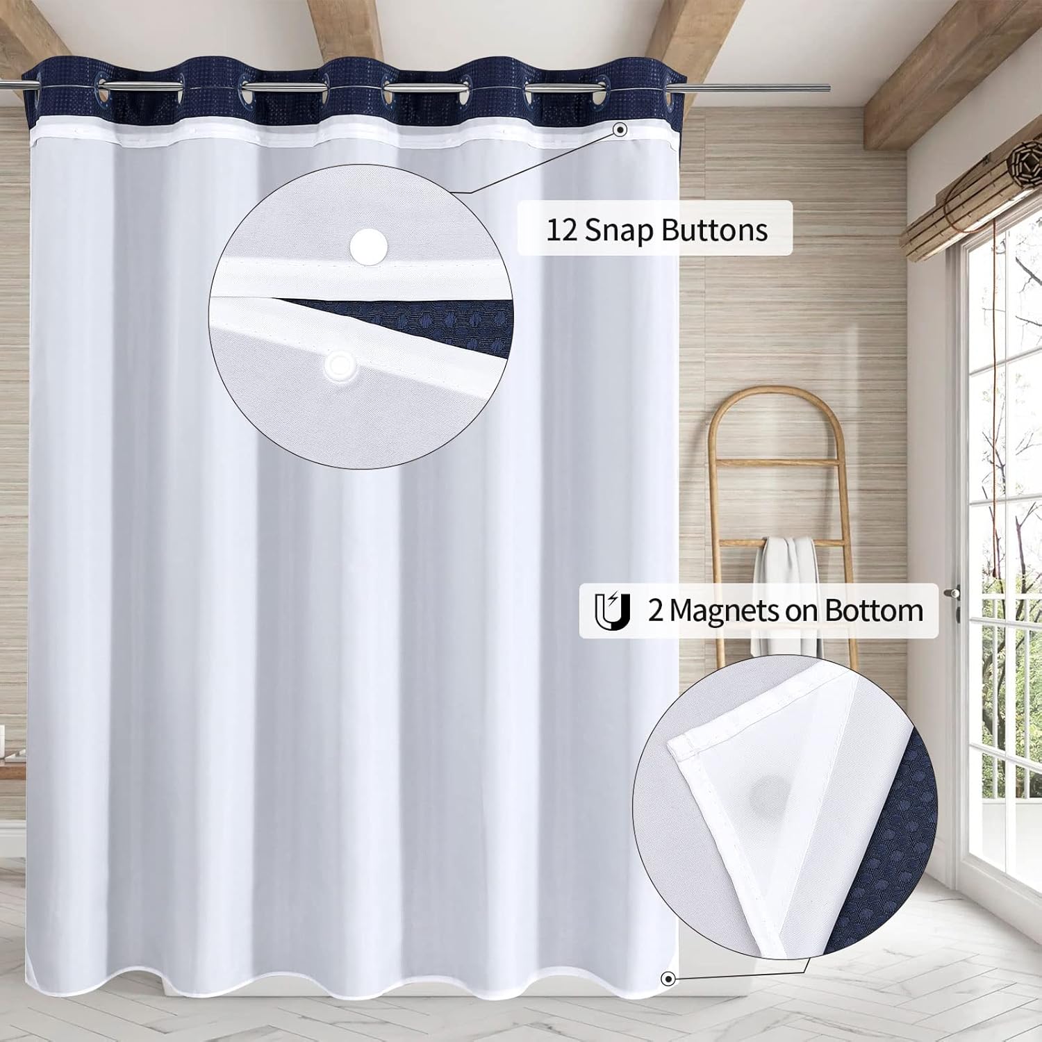 MitoVilla Navy Blue Waffle Shower Curtain Set