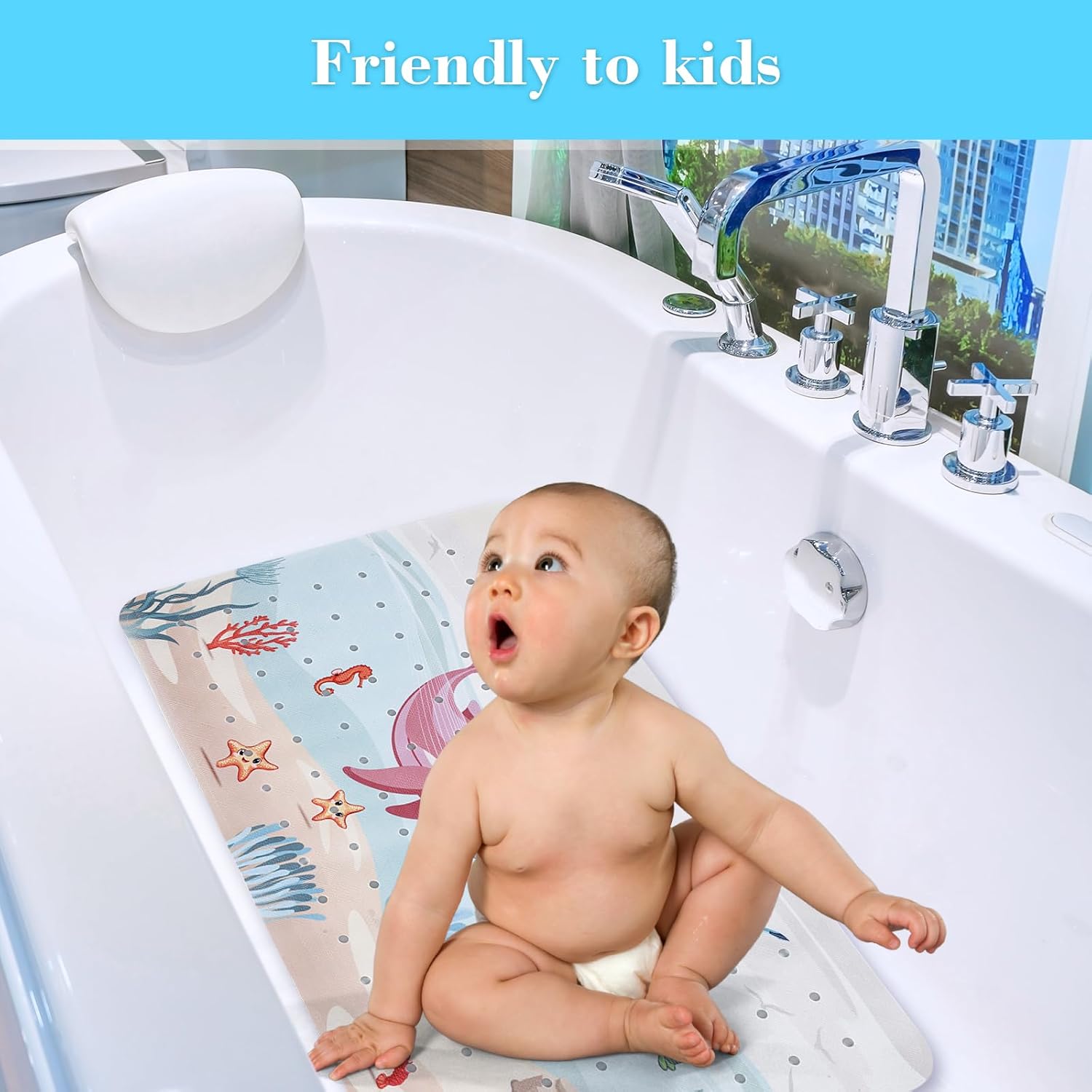 Secopad Baby Bath Mat with Suction Cups and Cartoon Design