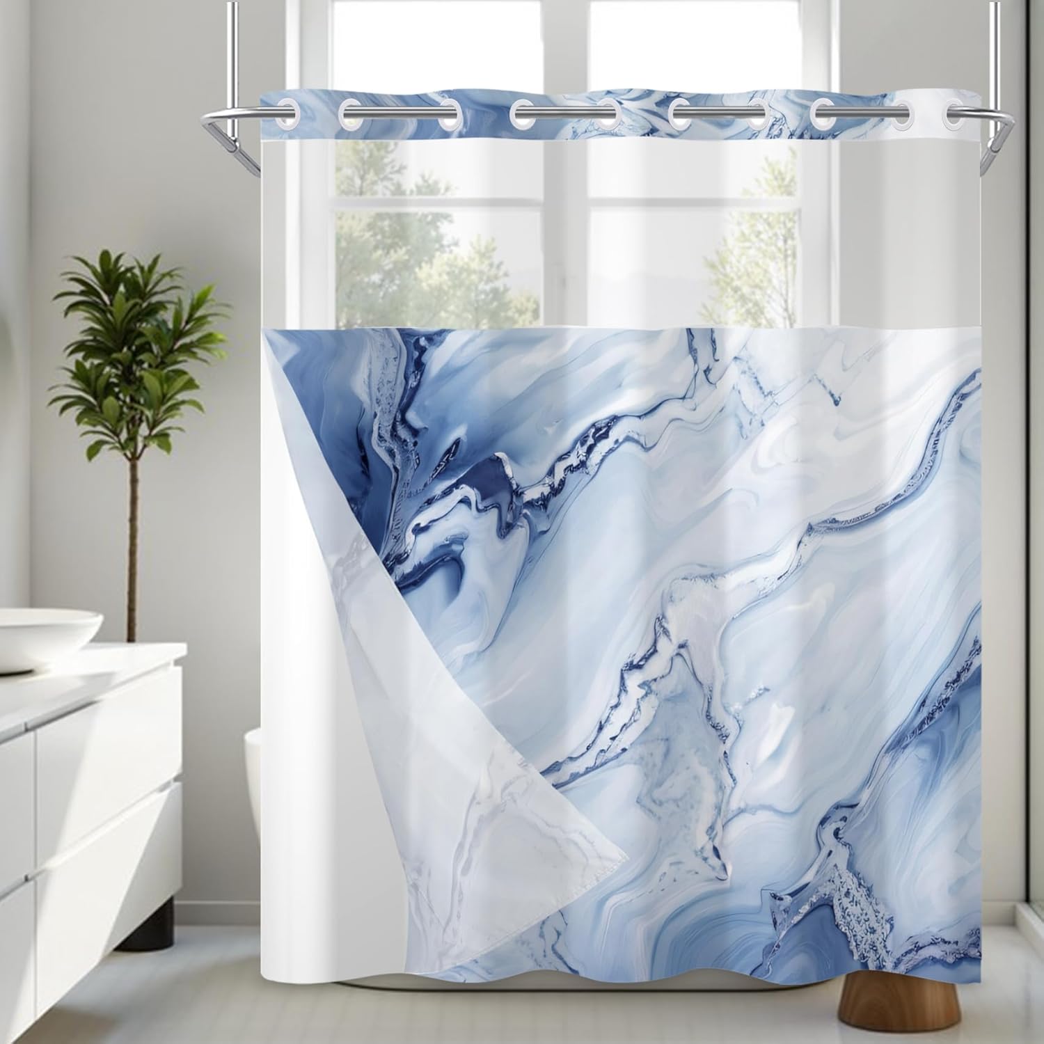 TYLCLTX Marble Shower Curtain with Snap Liner