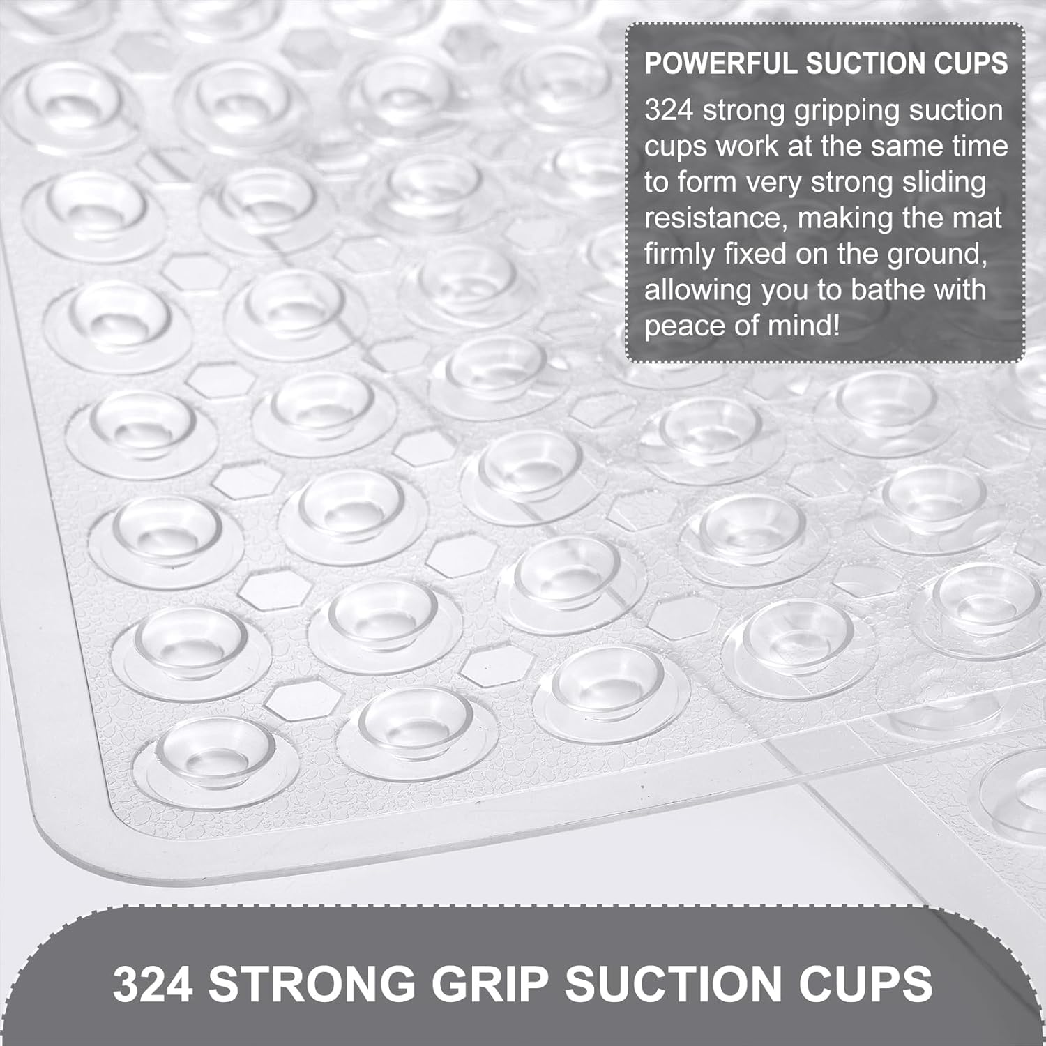 Non Slip Bath Mat with Suction Cups and Drain Holes