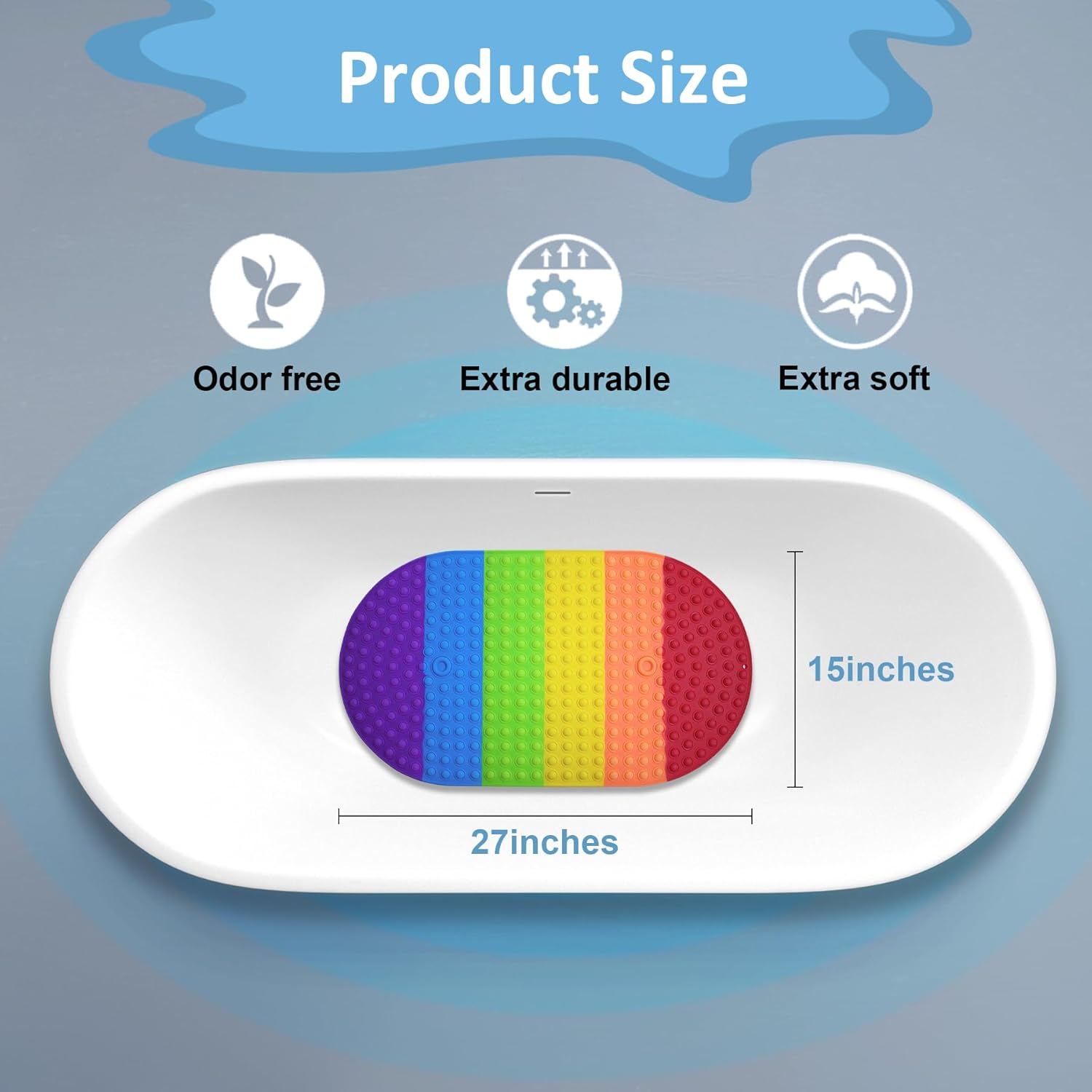 Tiamo Baby Bath Mat Non Slip with Rainbow Bubbles