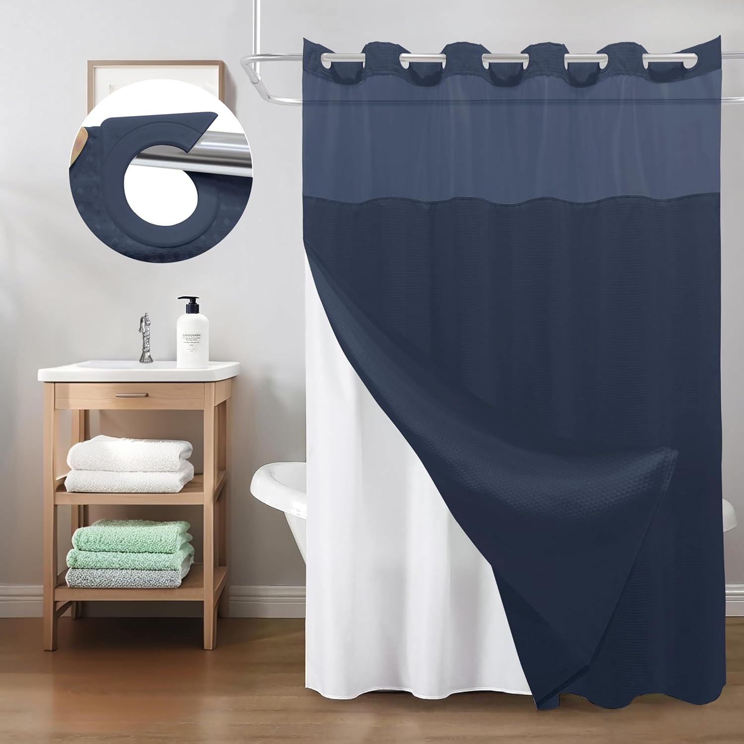 Inhousolu Premium No Hook Shower Curtain Set