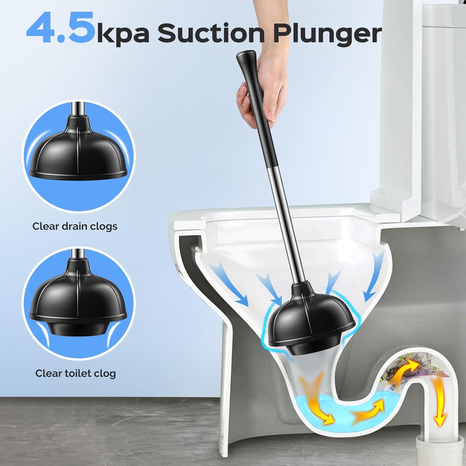 HAMITOR Toilet Plunger and Brush Set - 2 in 1 Heavy Duty Stainless Steel