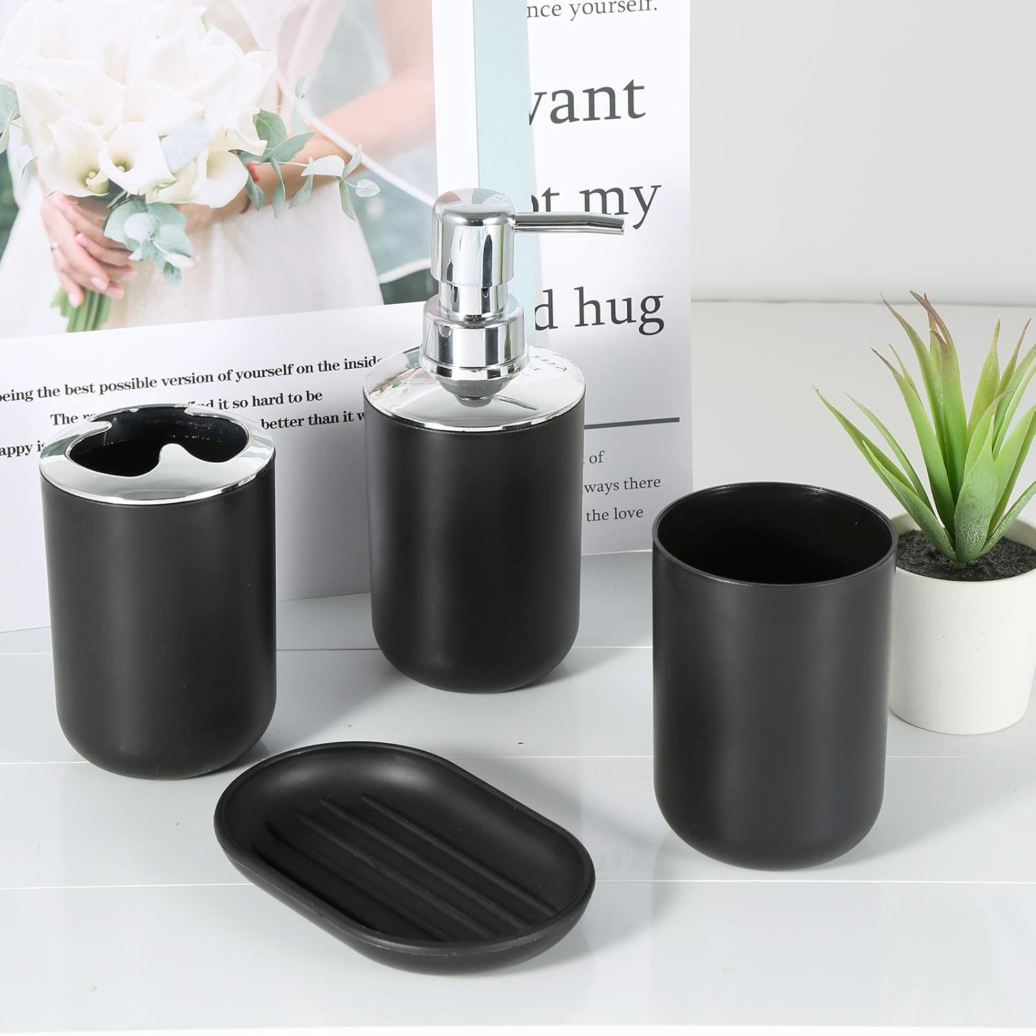 Fanciher 4-Piece Black Bathroom Accessory Set