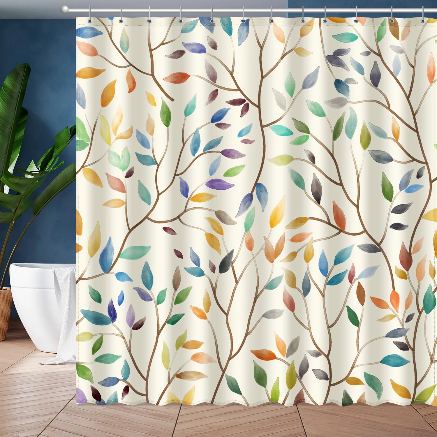 Boho Floral Shower Curtain with 12 Hooks 72x72 Inches