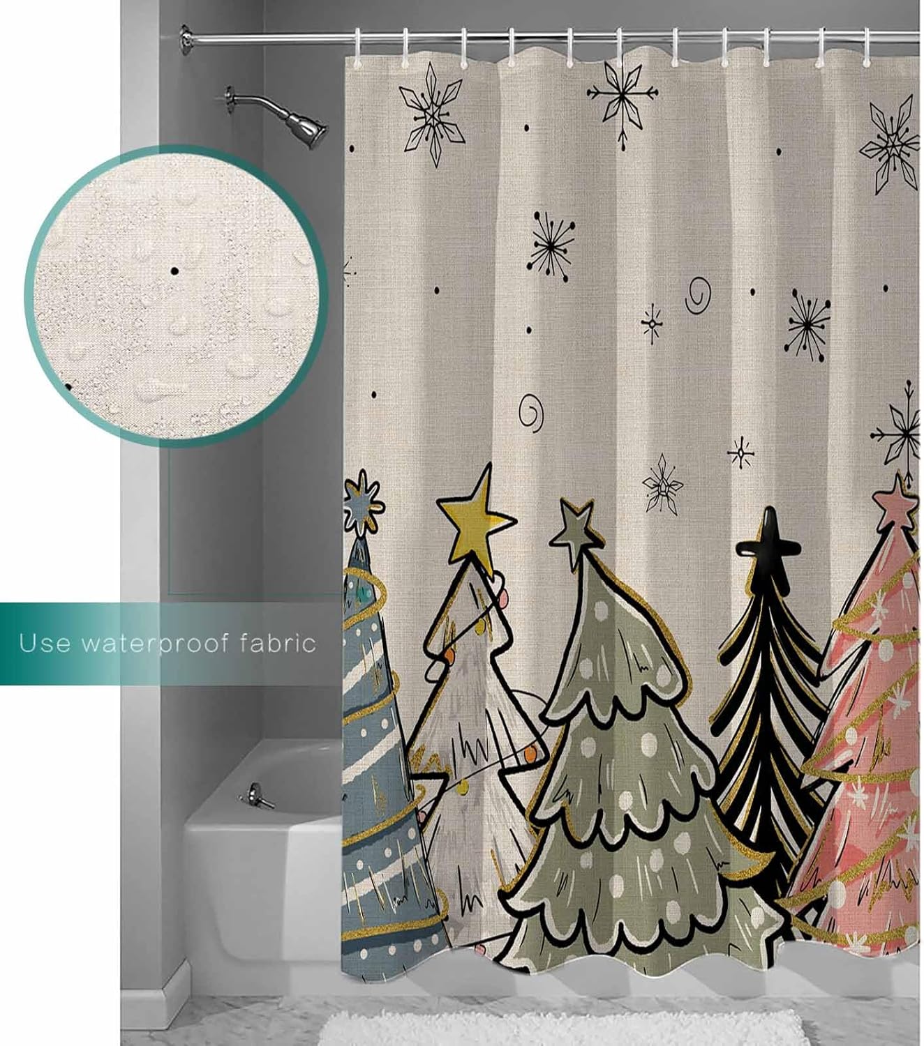 ZOE GARDEN 72x84 Winter Christmas Tree Shower Curtain Set with Hooks