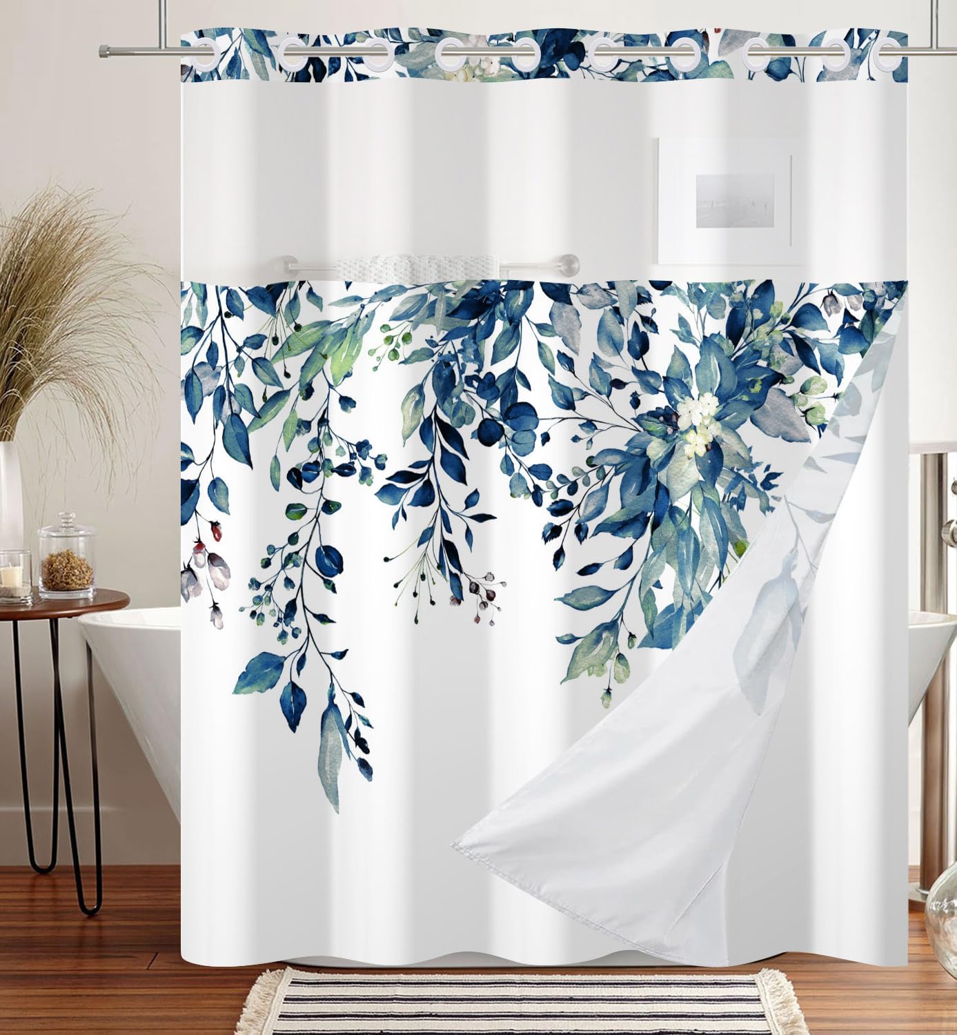 DASHAN Leaf Shower Curtain Set 71x74 with Snap-In Liner