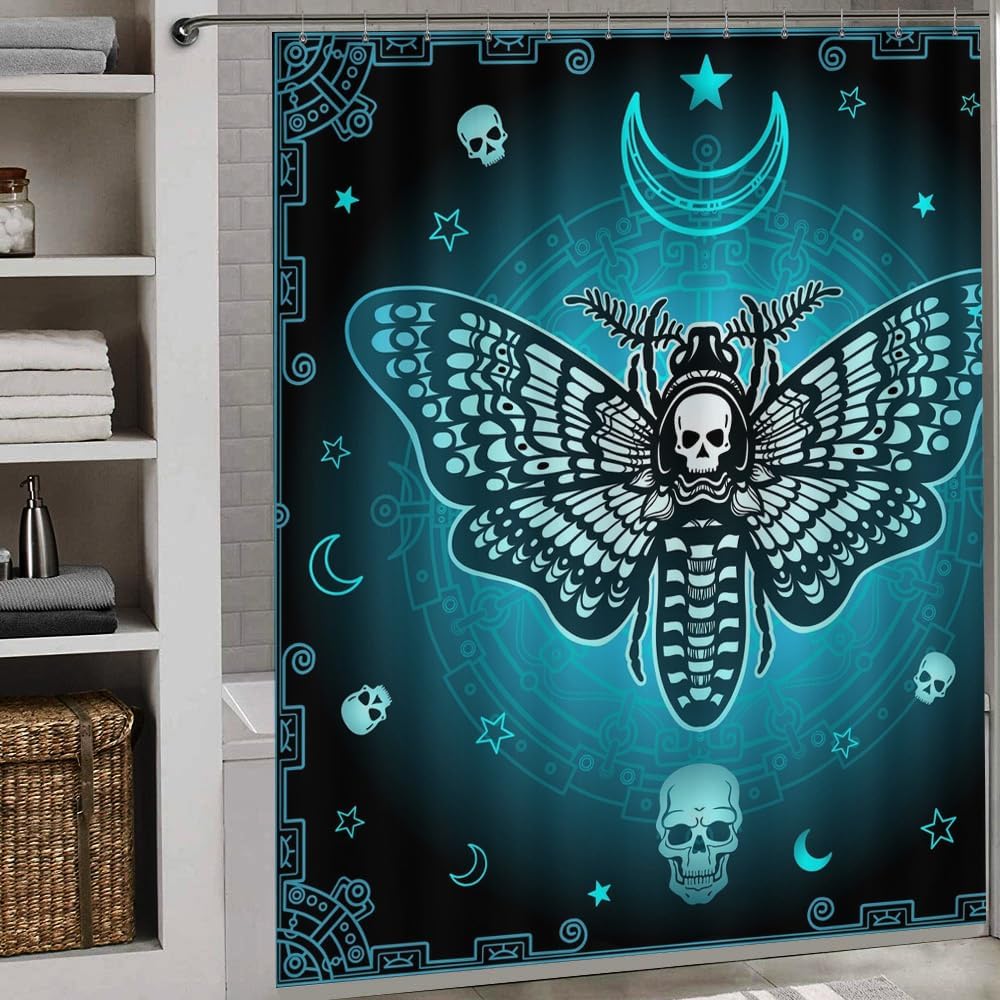 4 Pcs Death Moth Theme Shower Curtain Set with Rug and Mat