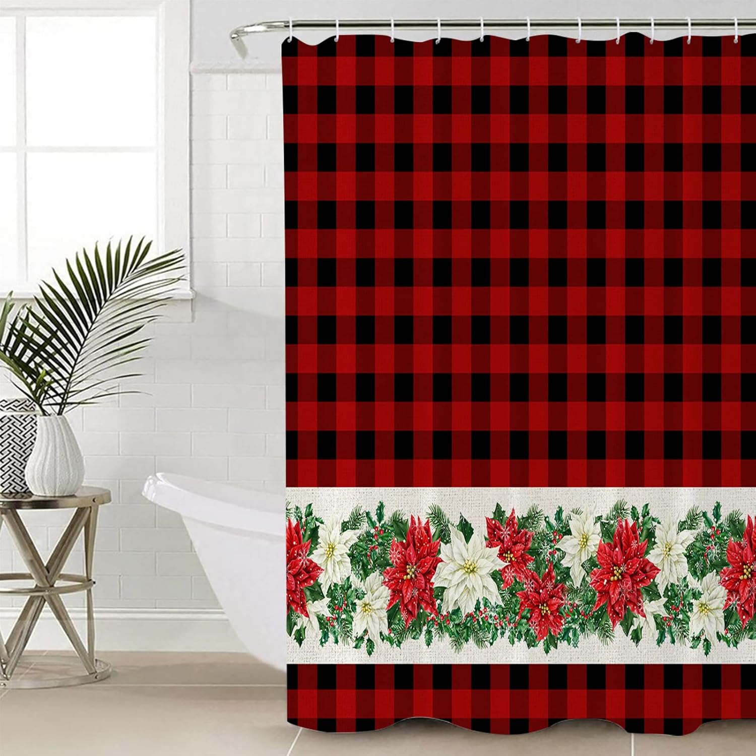 ZOE GARDEN Poinsettia Bathroom Set with Shower Curtain Rug and Hooks