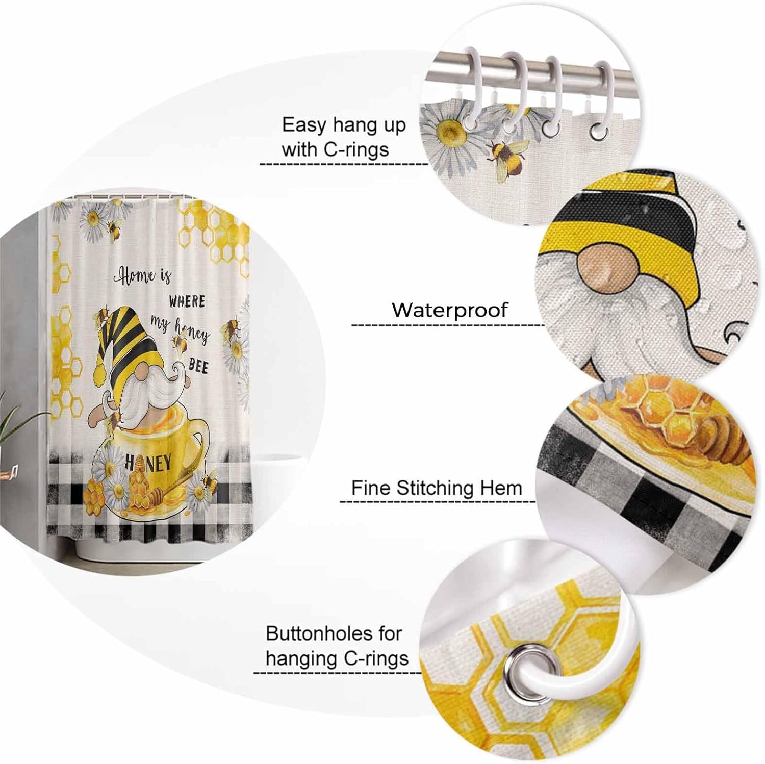 ZOE GARDEN Bee Gnome Shower Curtain Set