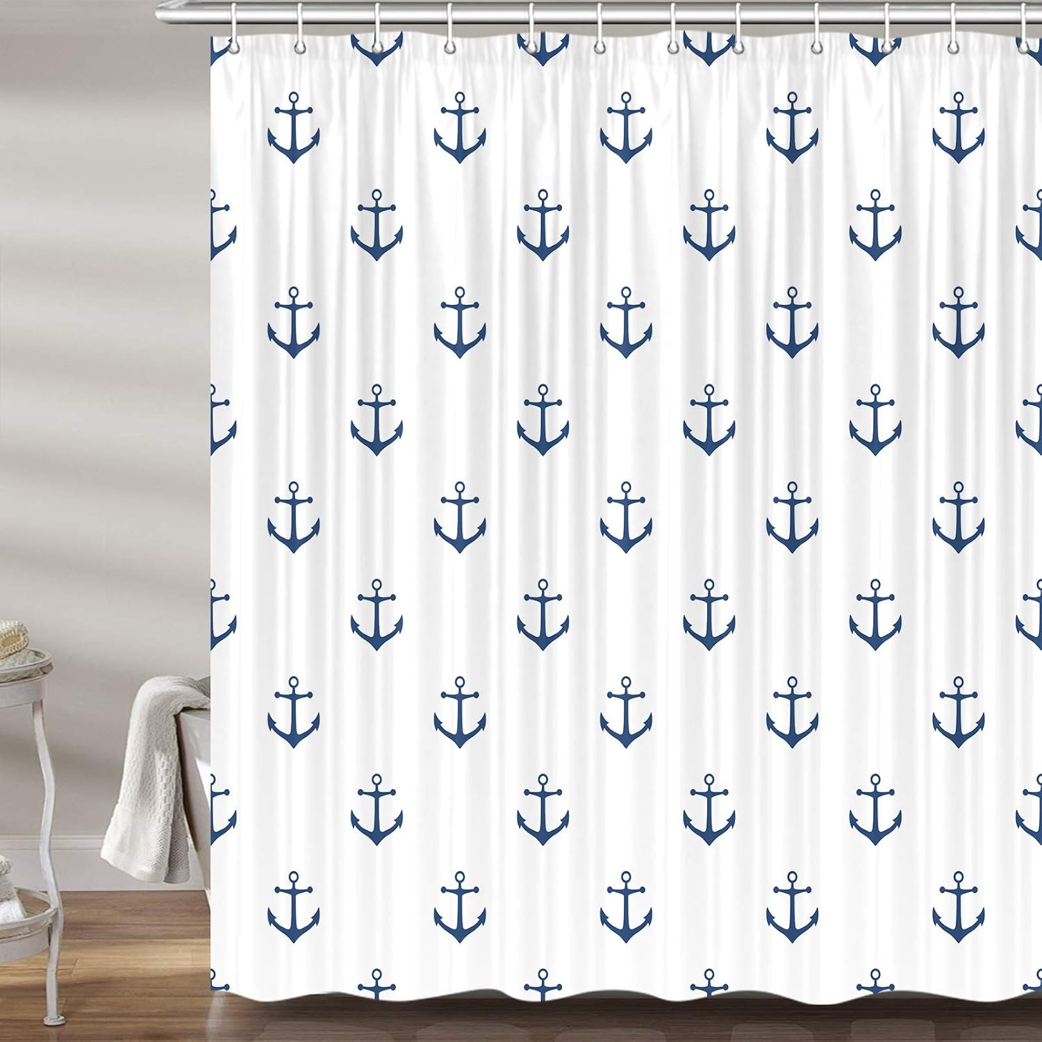 DYNH Nautical Anchor Shower Curtain Set 72x72 Inch Navy Blue