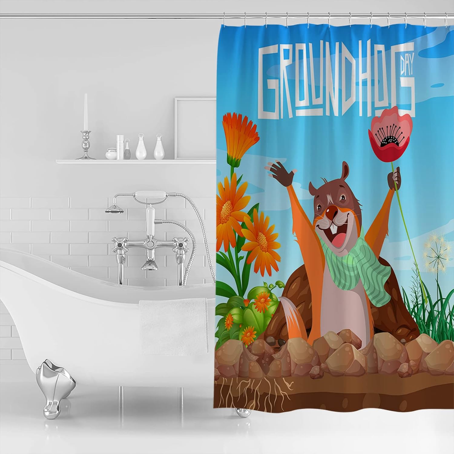 Groundhog Day Shower Curtain Set with Hook 60x72