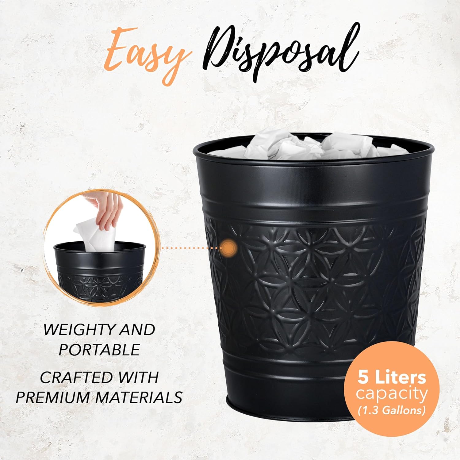 Autumn Alley Matte Black Toilet Brush and Trash Can Set
