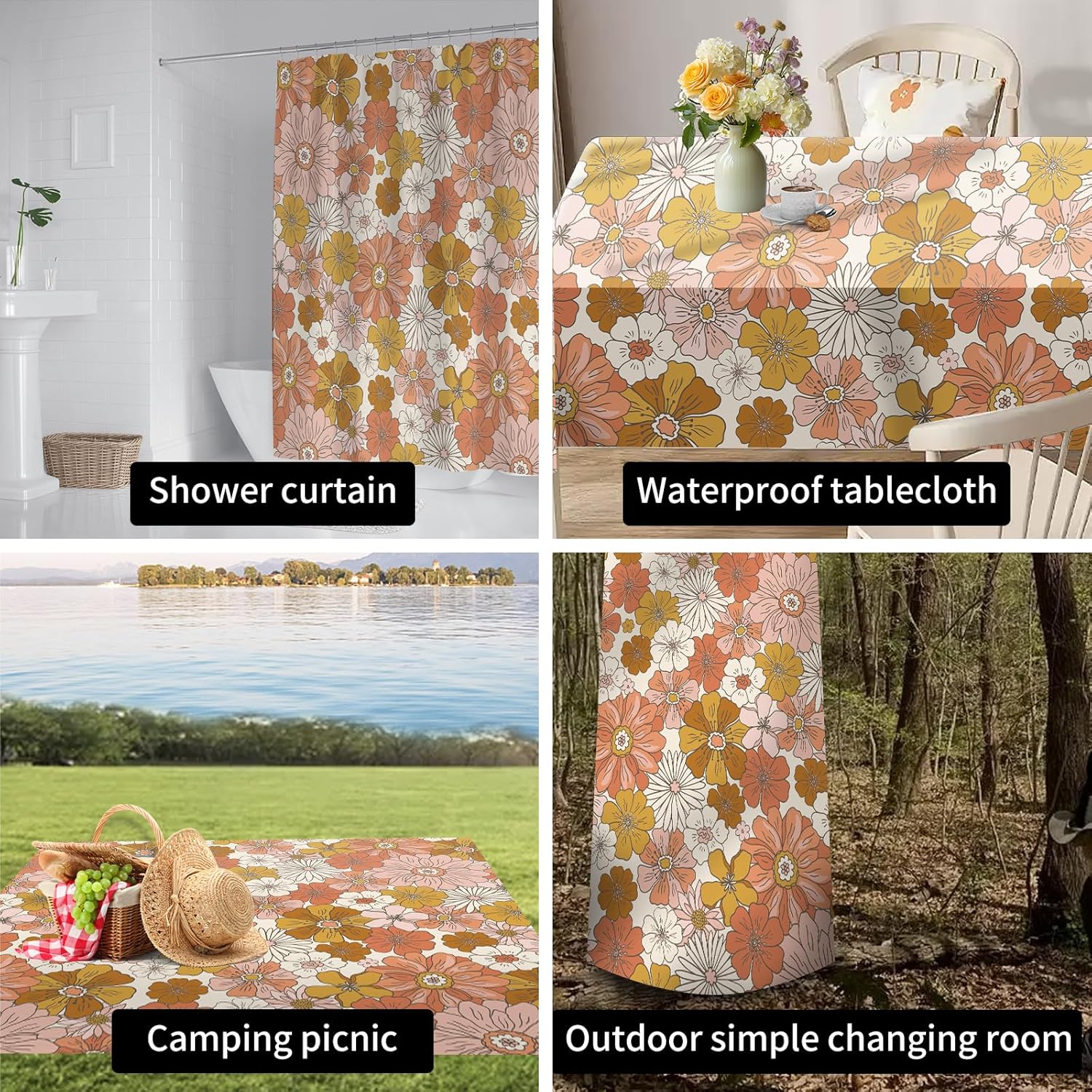 BAUCIWLD Retro Boho Flower Shower Curtain Set with 12 Hooks 1