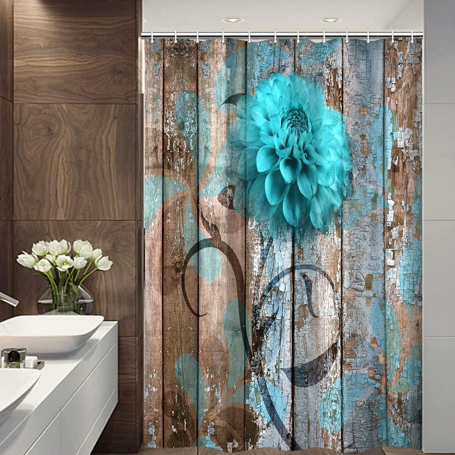 JAWO Teal Dahlia Small Shower Curtain Set