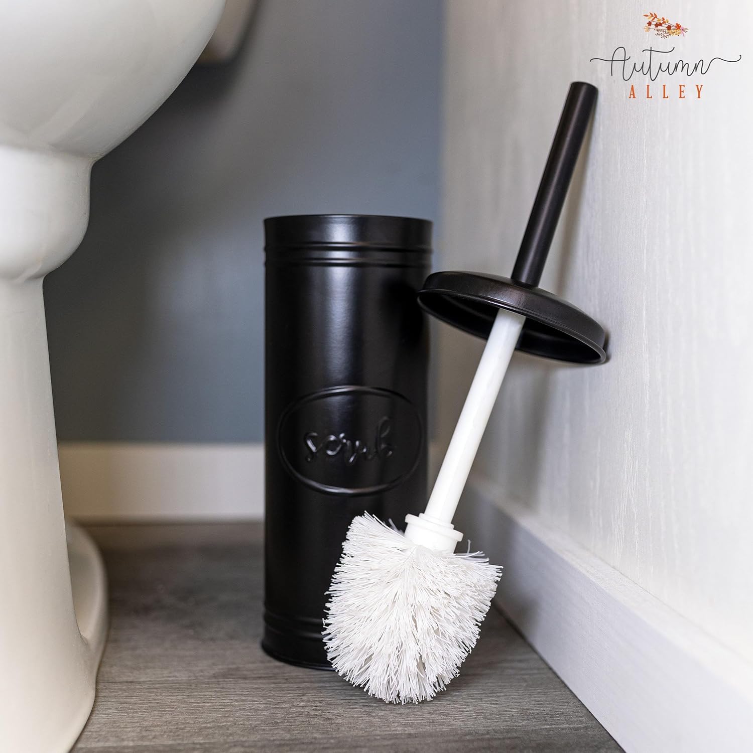 Autumn Alley Matte Black Toilet Brush with Holder Set
