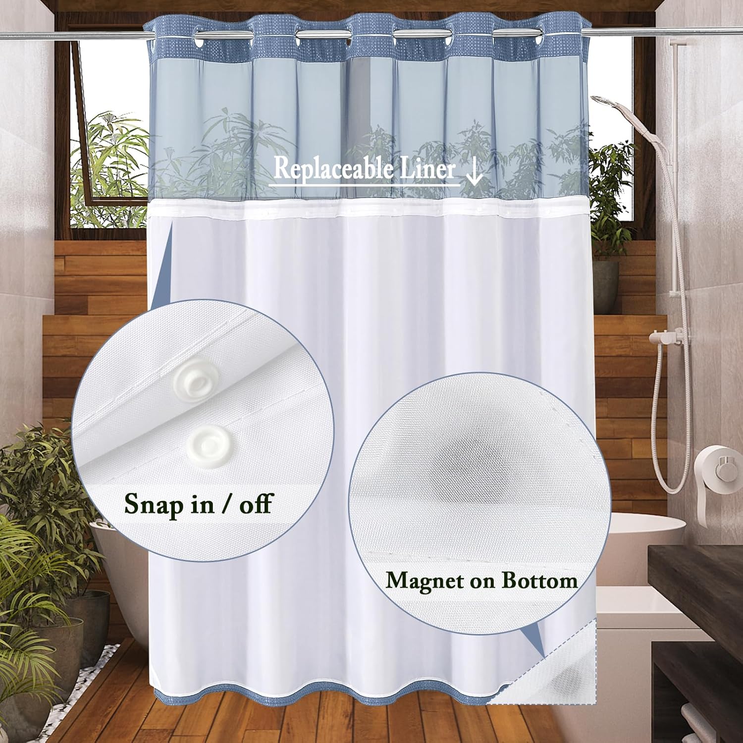 Gibelle Waffle Weave Shower Curtain Set with Liner Hotel Style Moonlight Blue 72x74
