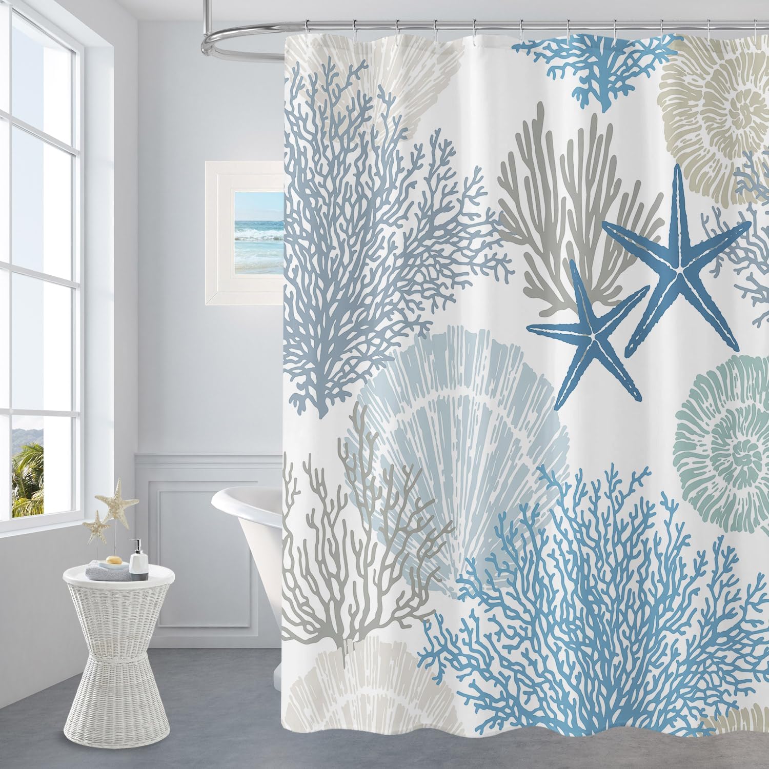 Gibelle Blue Nautical Shower Curtain 72x78 with Hooks