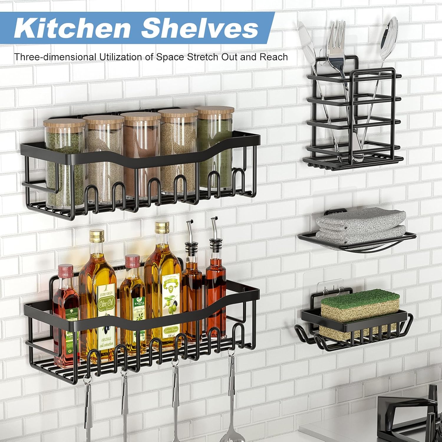 Phiaso 6 Pack Shower Caddy - Drill-Free Stainless Steel Organizer
