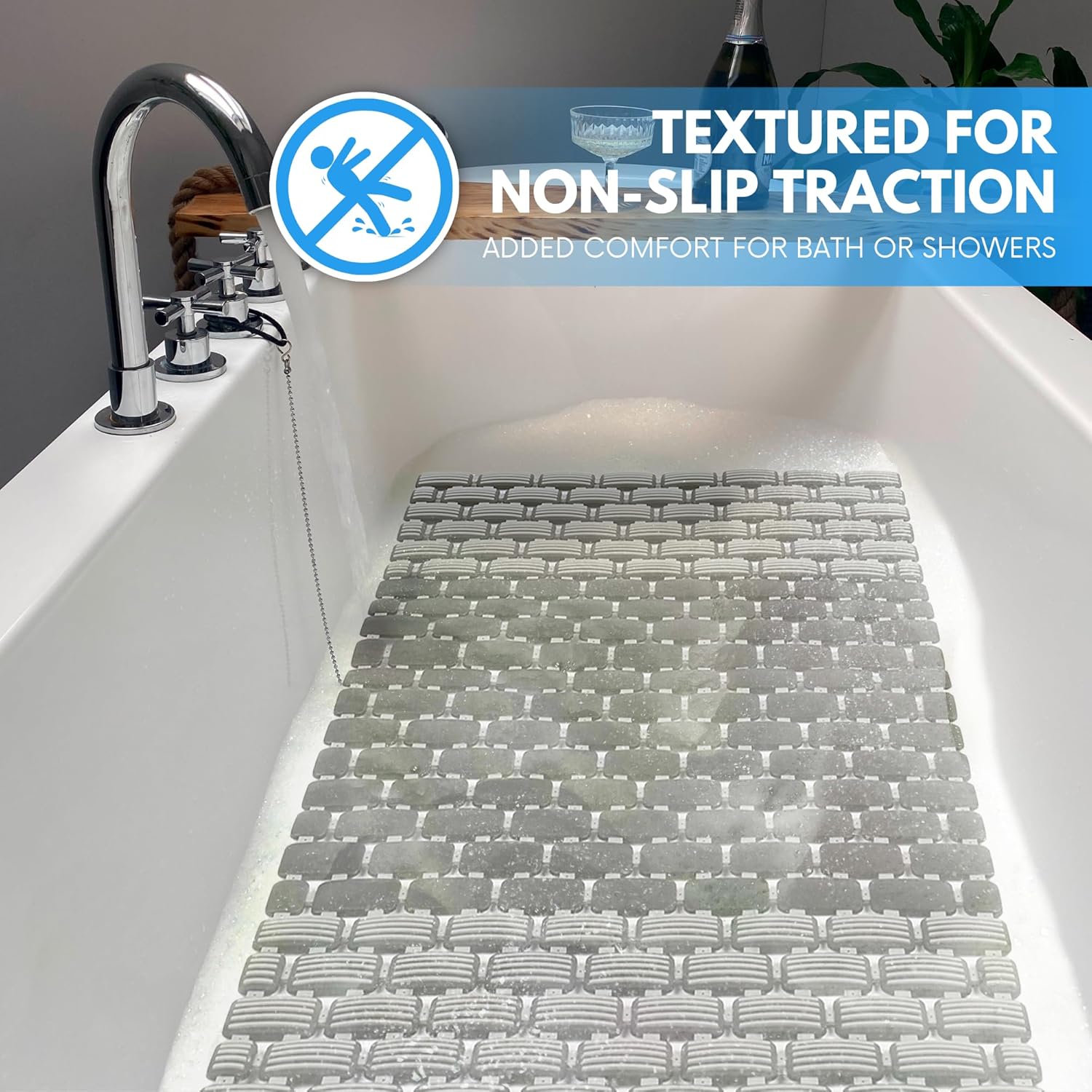 Non-Slip Shower Mat with Suction Cups and Drain Holes