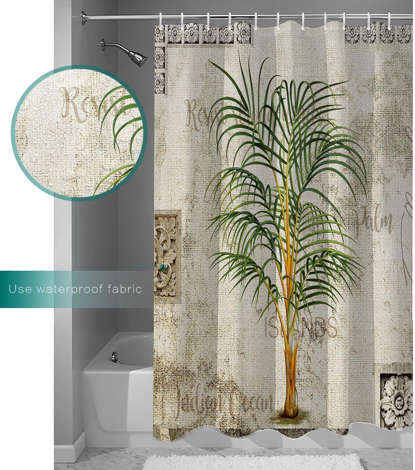 ZOE GARDEN Retro Palm Tree Shower Curtain Set