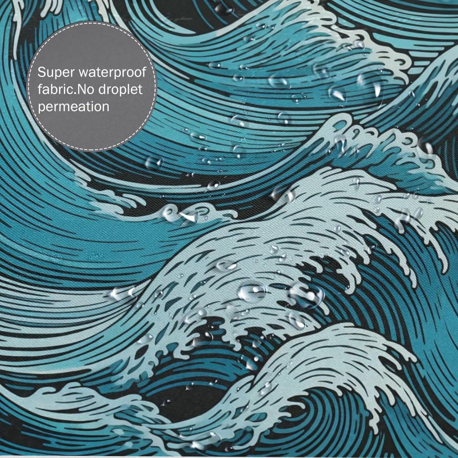 Blue Wave Shower Curtain with 12 Hooks 72x72in