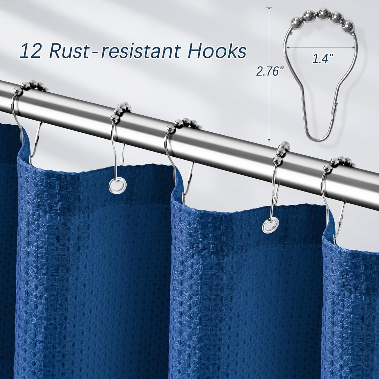 PANGSINNE Classic Blue Waffle Shower Curtain with 12 Hooks