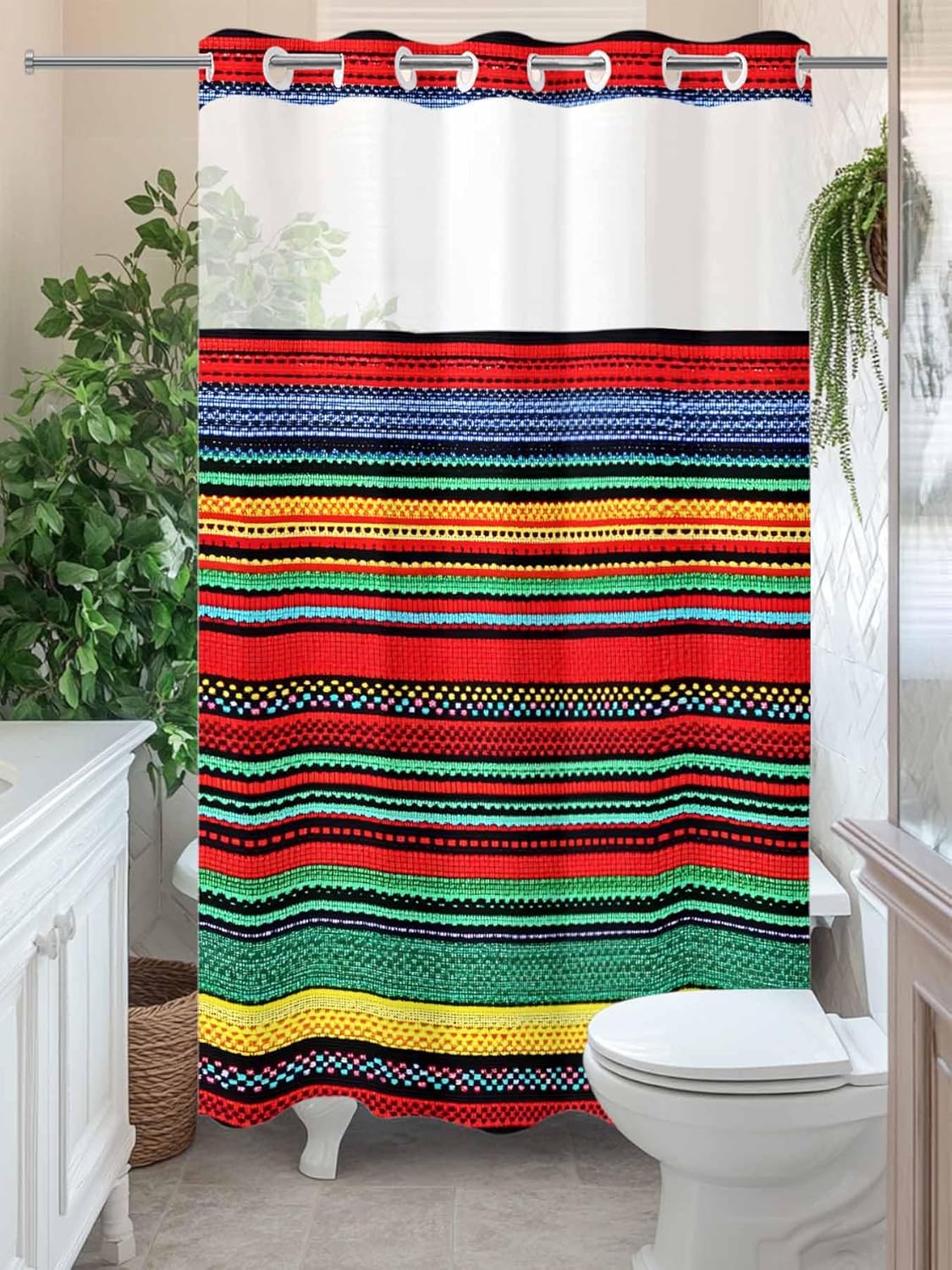 Eeijunphn No Hooks Shower Curtain Set 72x72in Abstract Mexico design