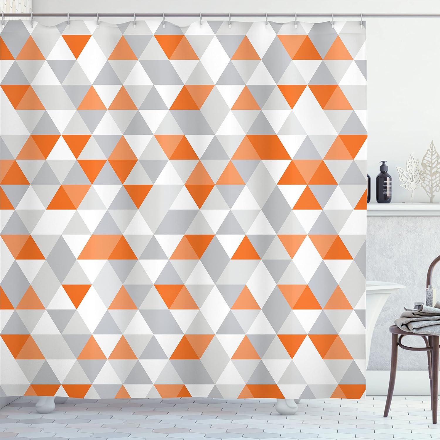 Ambesonne Geometric Shower Curtain Set - 69x75 Orange Salmon