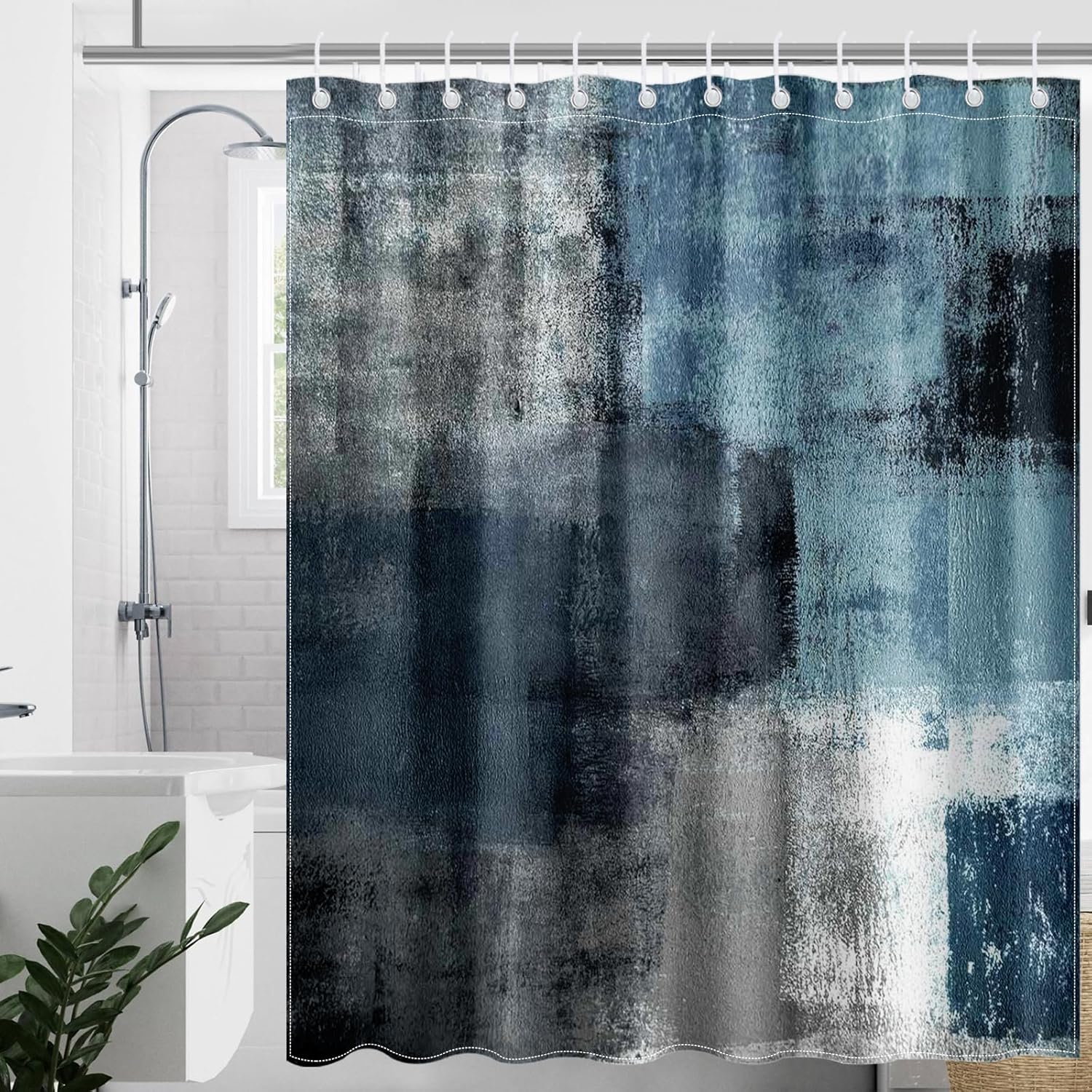 Mocsicka Blue Grey Abstract Shower Curtain with 12 Hooks 1