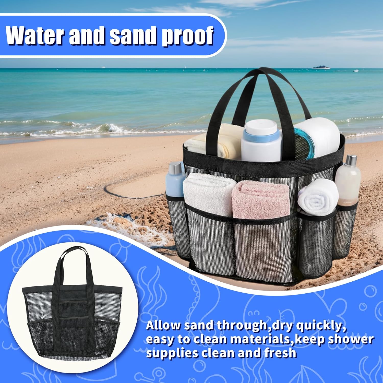 4 Pcs Foldable Mesh Shower Caddy Portable Beach Bag