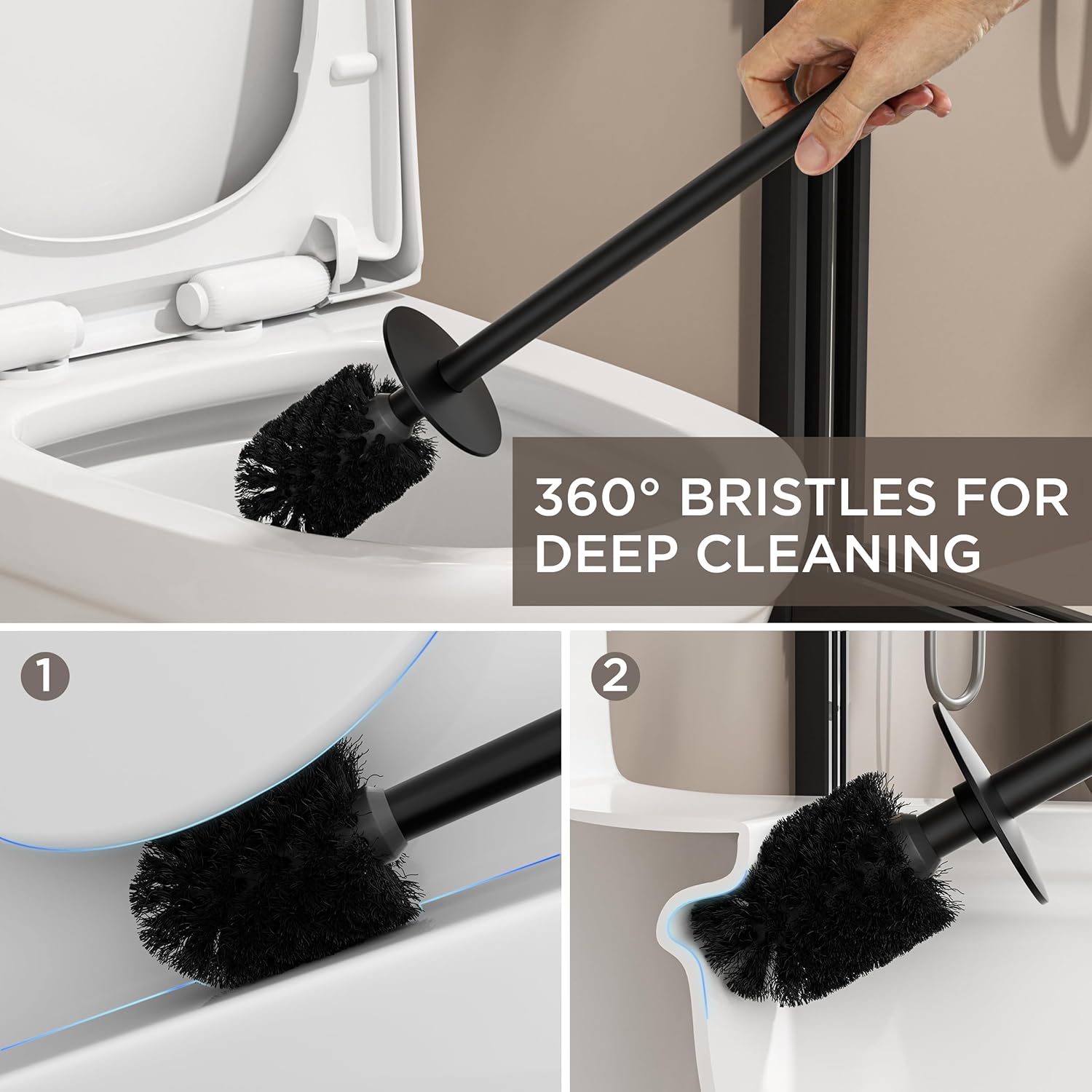 FORIOUS Toilet Brush and Holder Set Matte Black 304 Stainless Steel
