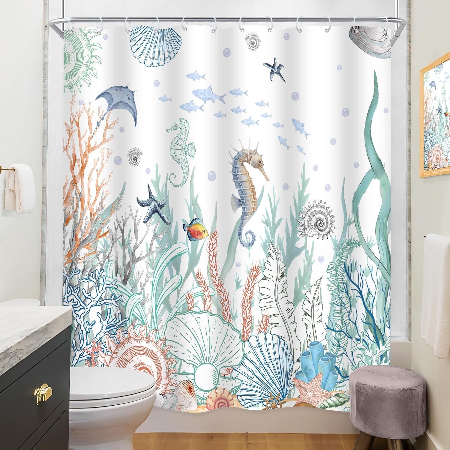 PAEOT Nautical Coastal Shower Curtain Set