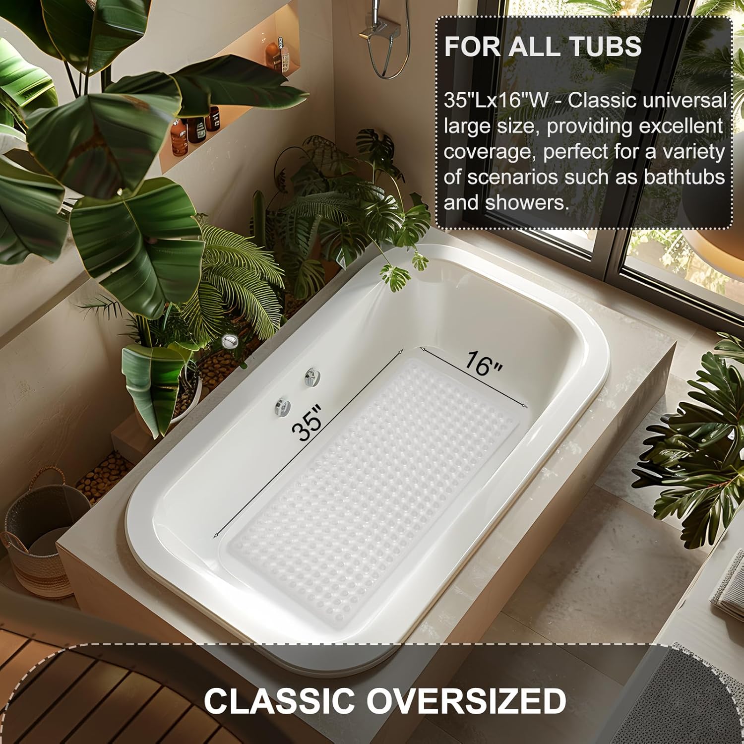 Non Slip Bath Mat with Suction Cups and Drain Holes