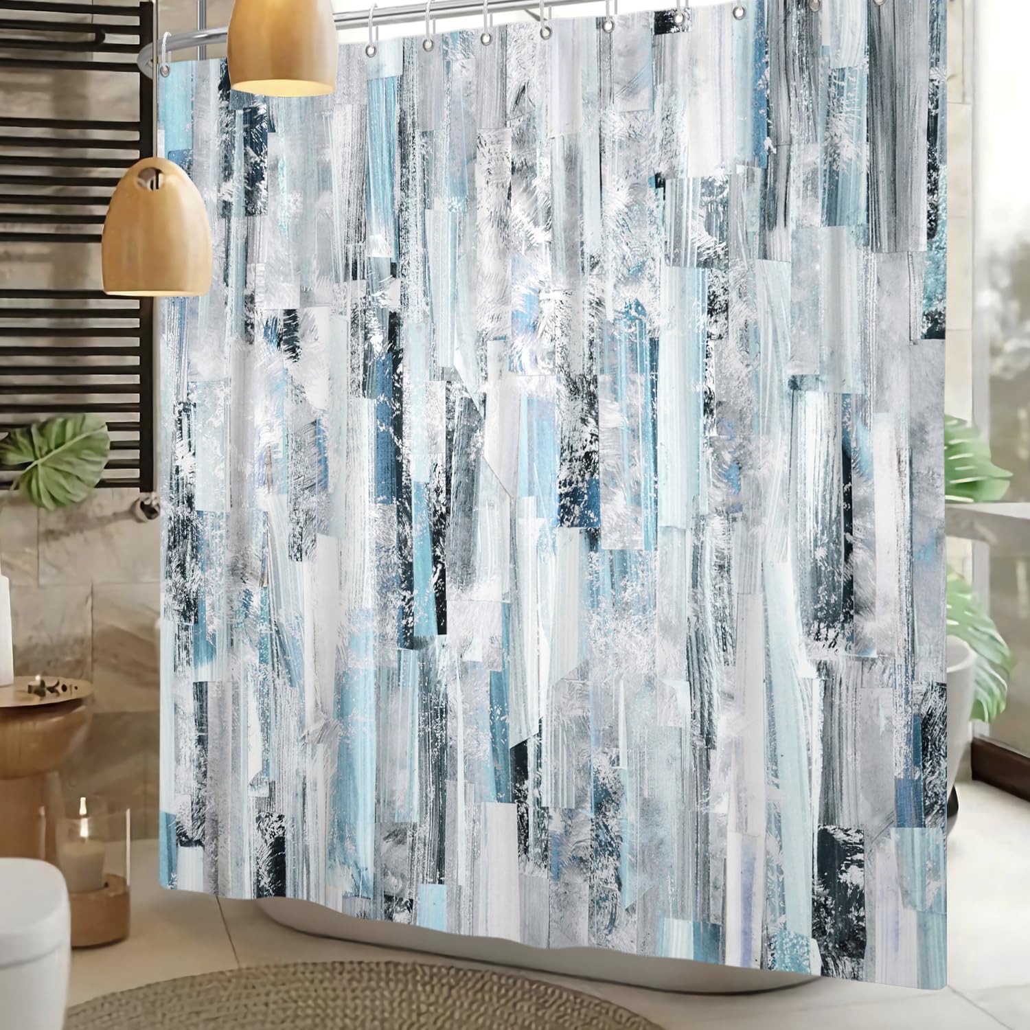 Light Blue Abstract Art Shower Curtain 72x72 Inch