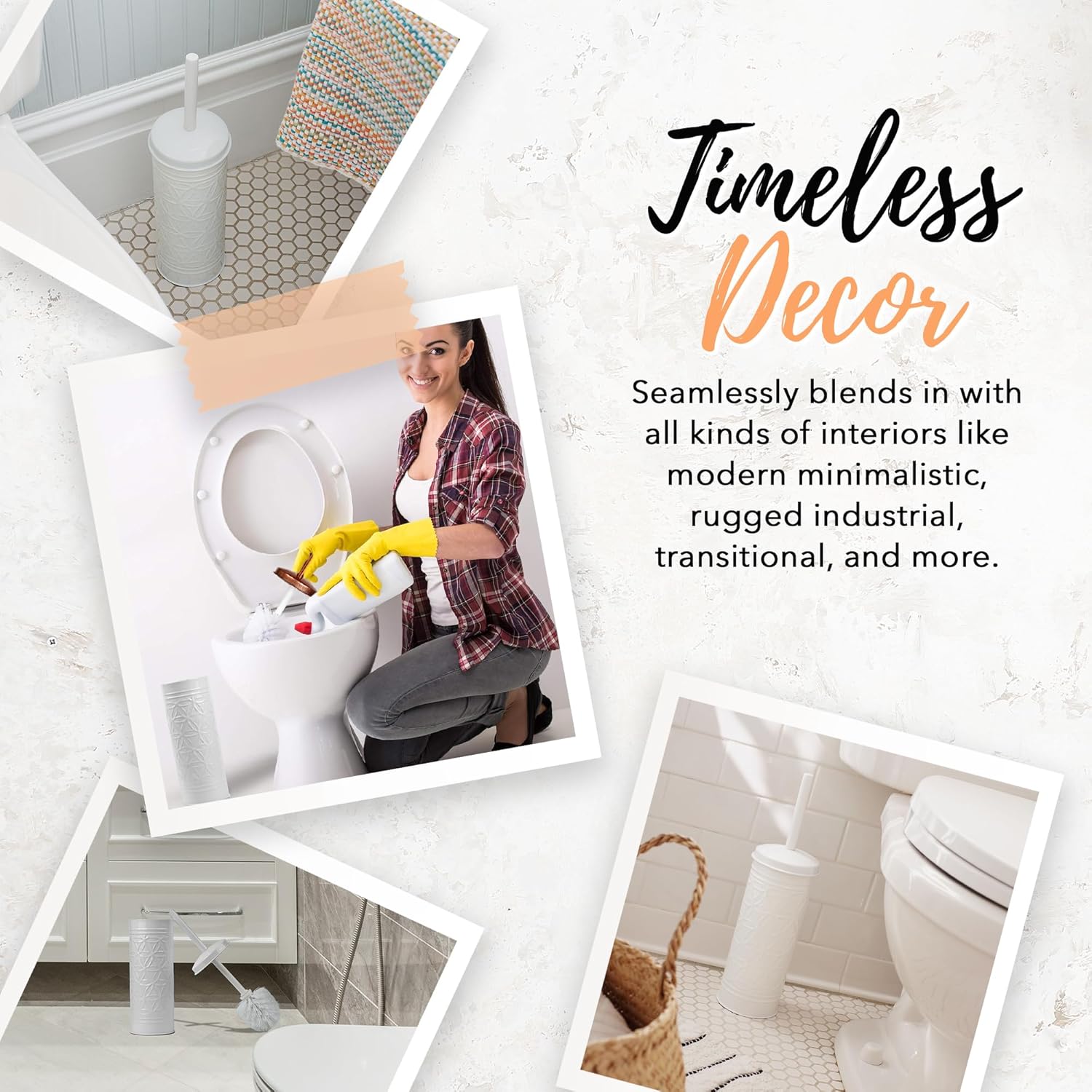 Autumn Alley White Toilet Brush with Holder Set