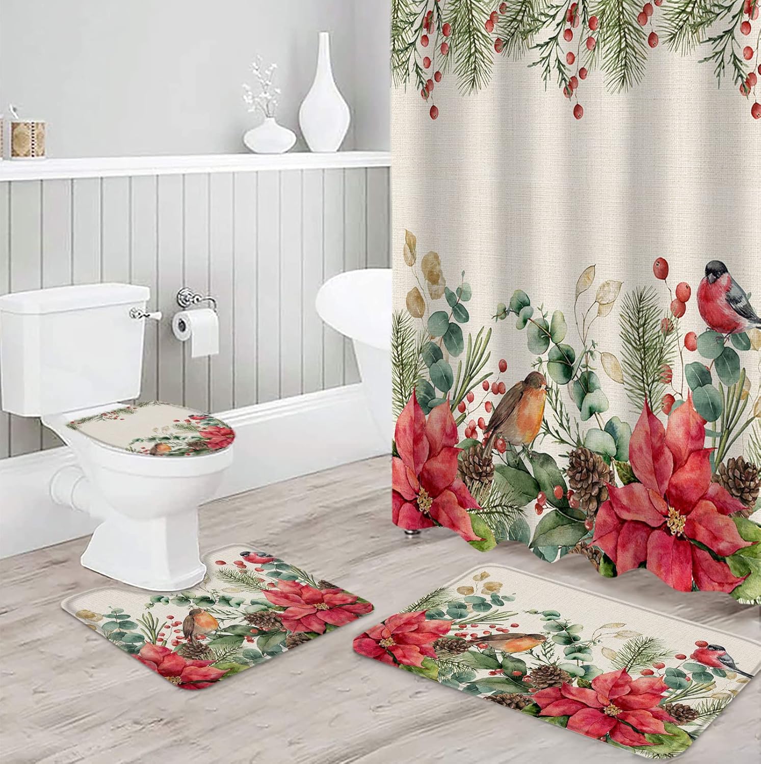 ZOE GARDEN Rustic Christmas Poinsettia Bathroom Set 1