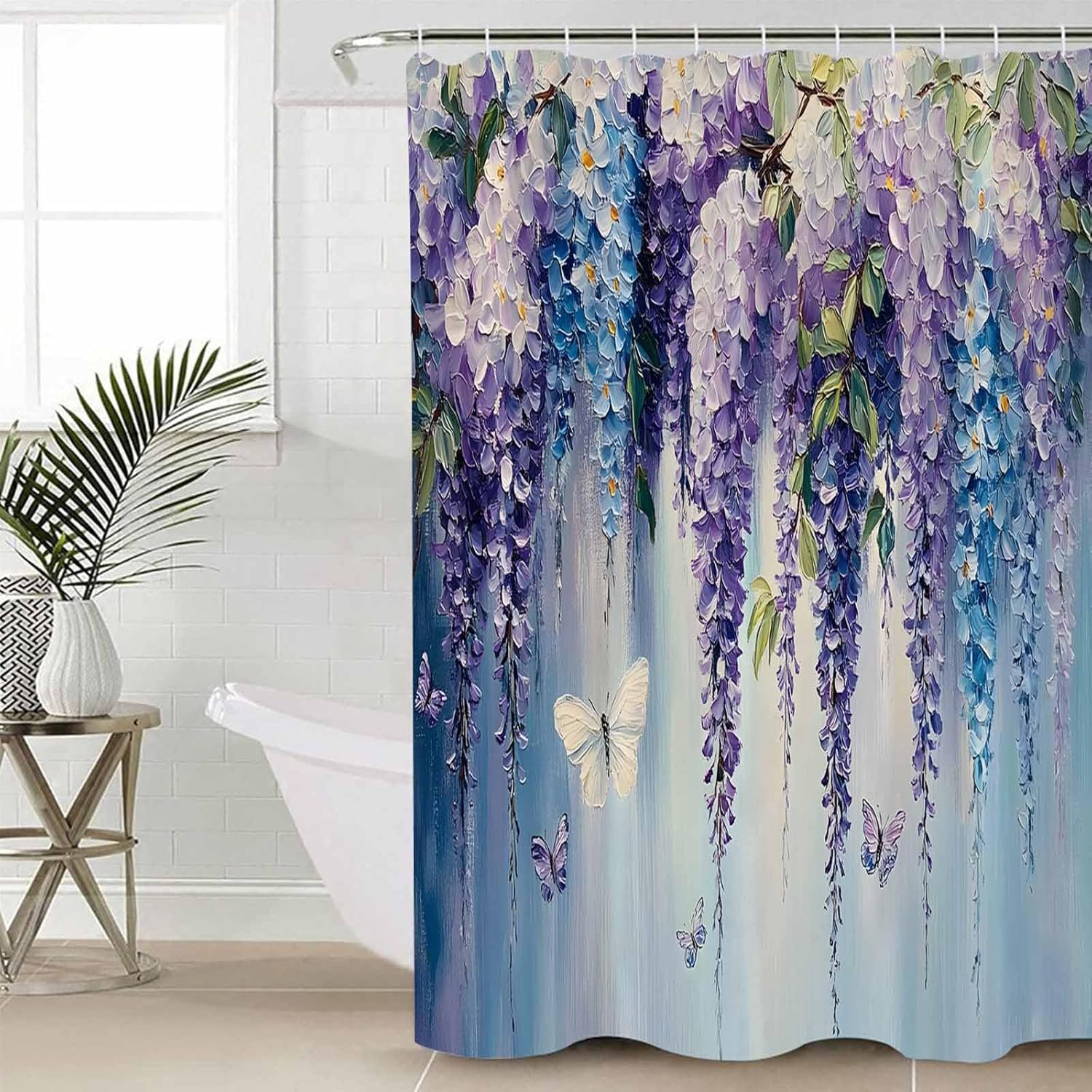 ZOE GARDEN Purple Blue Botanical Shower Curtain Set