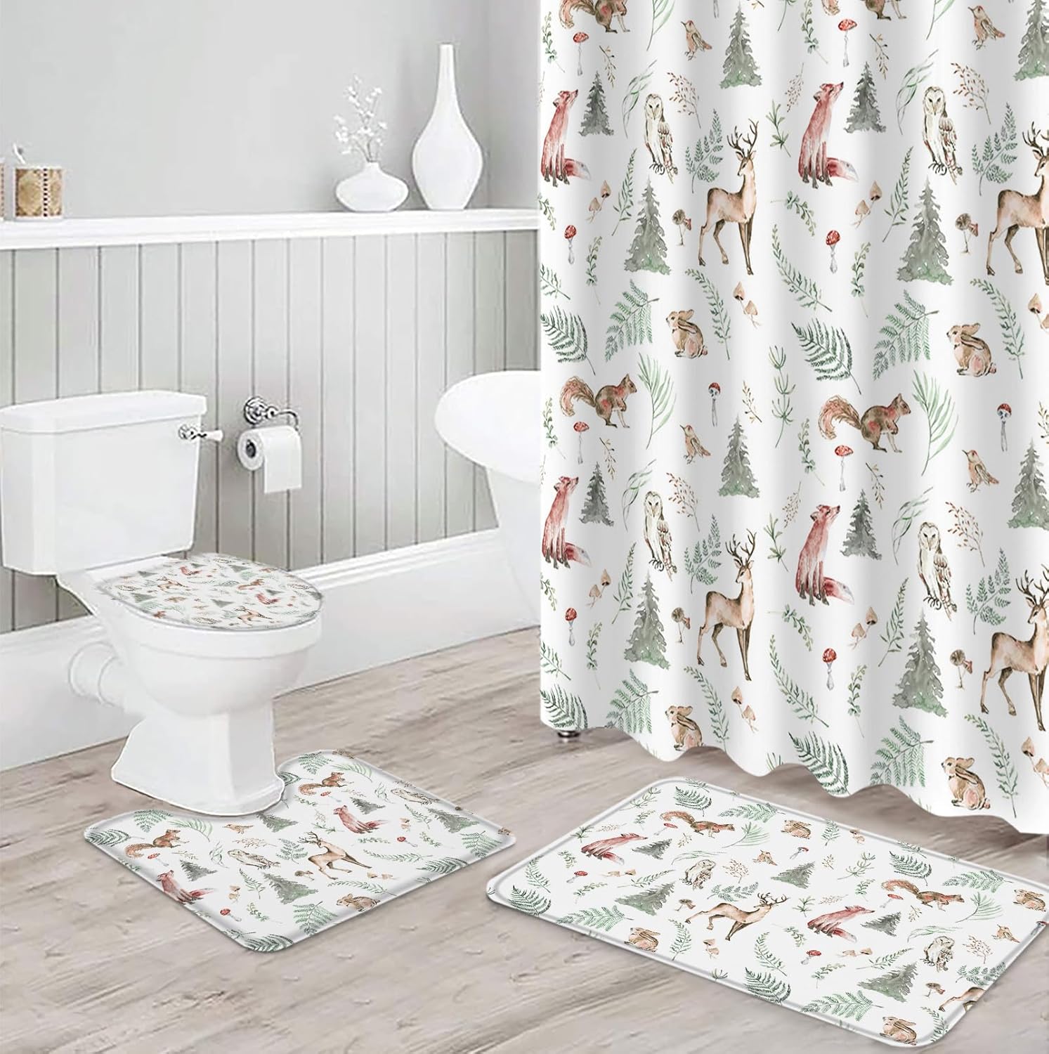 ZOE GARDEN Christmas Bathroom Set with Curtain Rug and Accessories