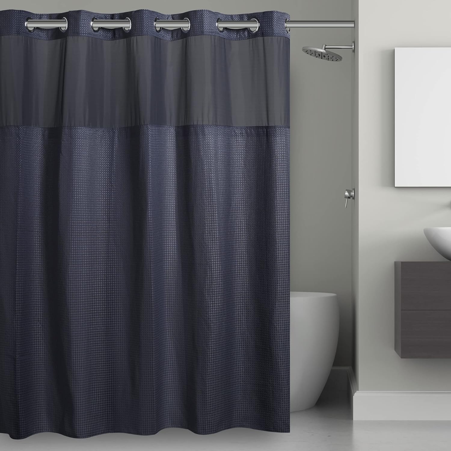 Hookless 3-in-1 Waffle Shower Curtain Set Navy 71 x 74