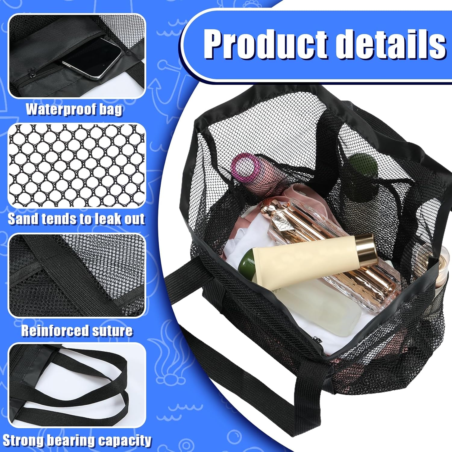 4 Pcs Foldable Mesh Shower Caddy Portable Beach Bag