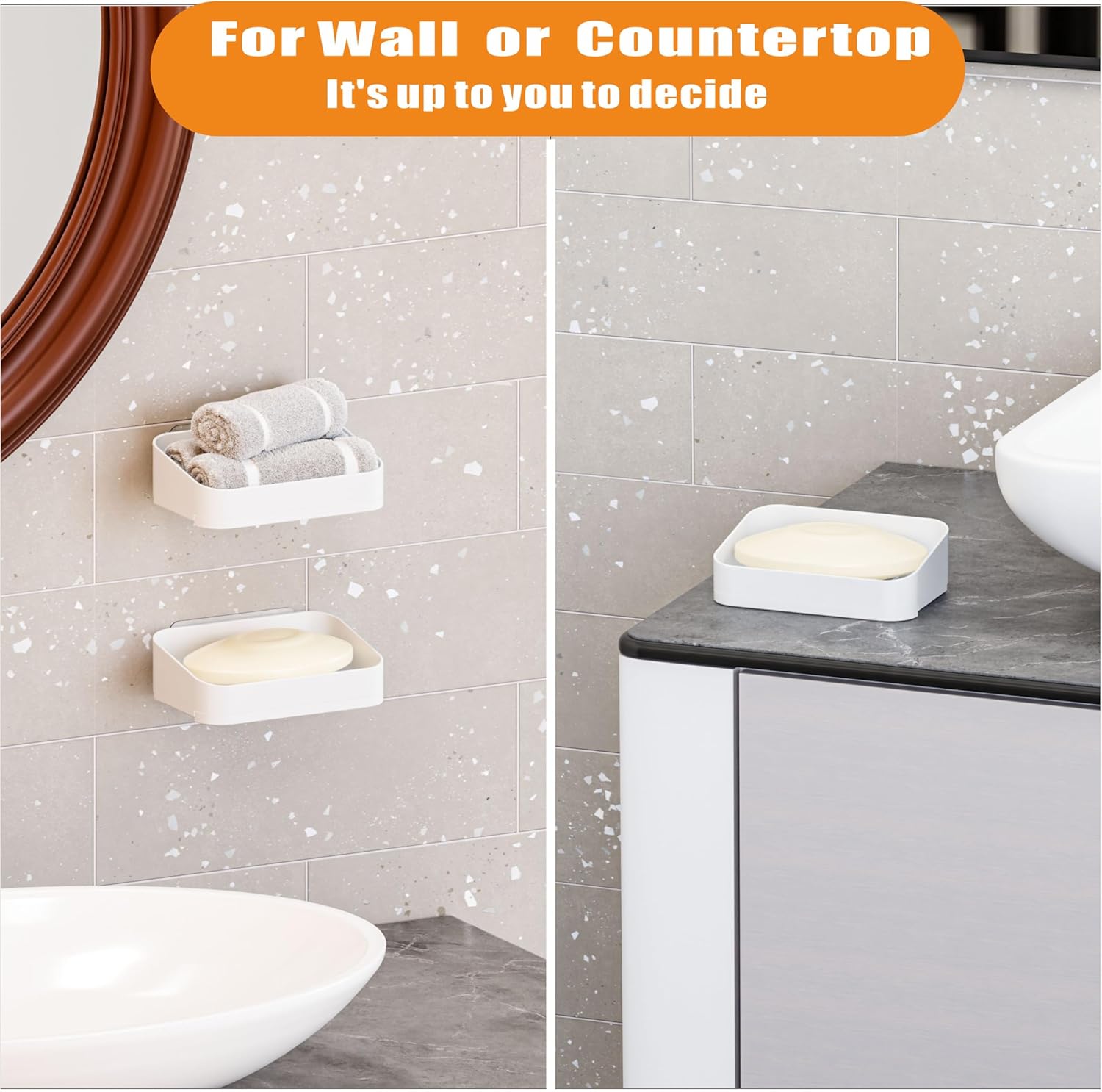 SUOXING Adhesive Soap Holder for Shower Wall White Plastic 2 Pack