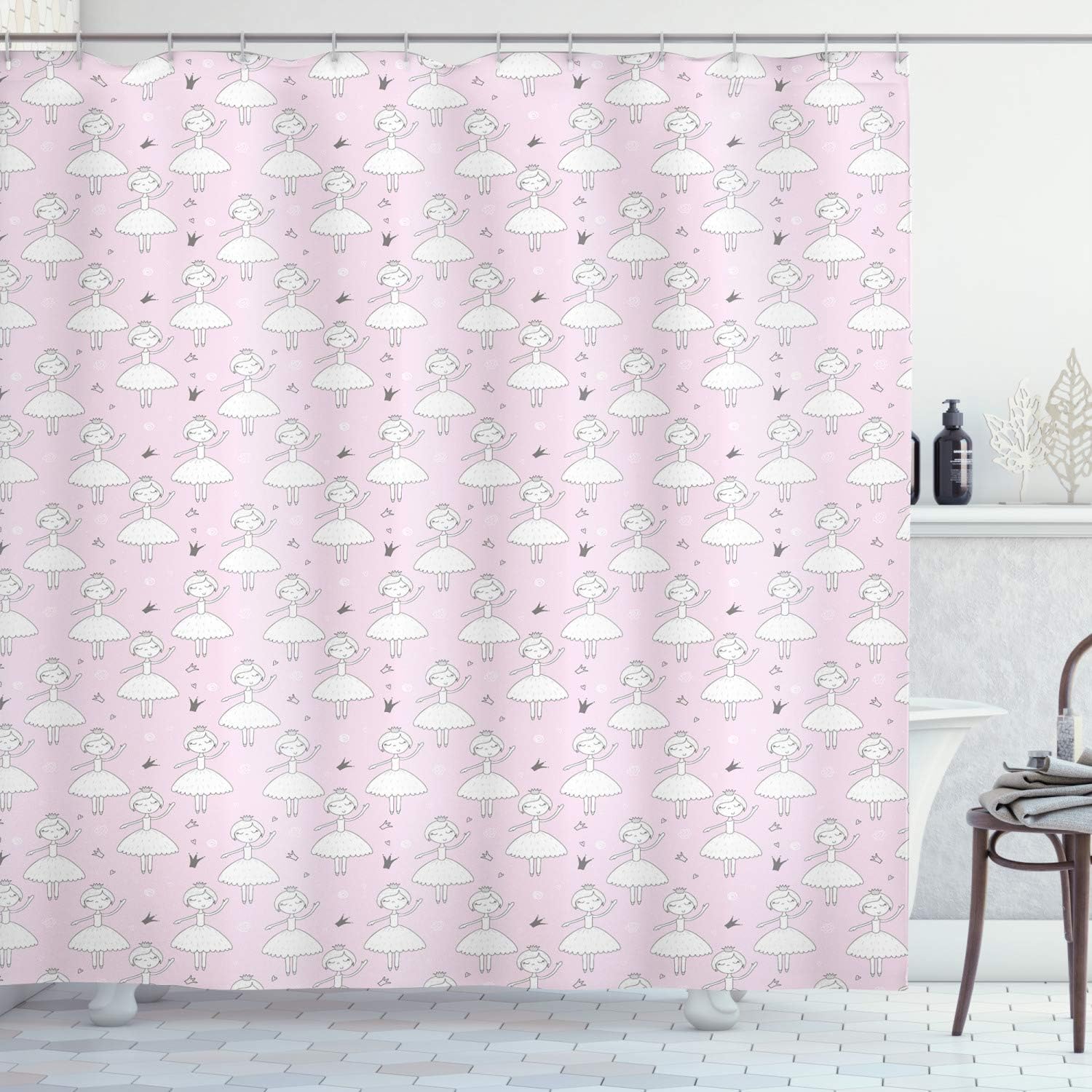 Ambesonne Ballerina Shower Curtain Set with Hooks 69x84