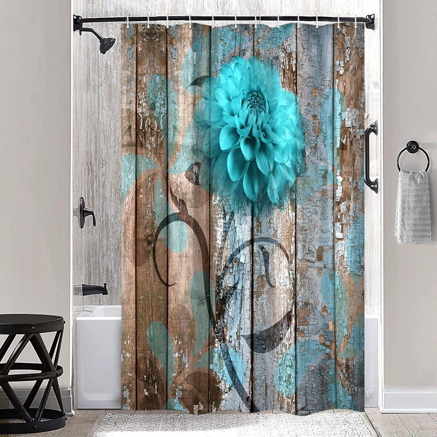 JAWO Teal Dahlia Small Shower Curtain Set
