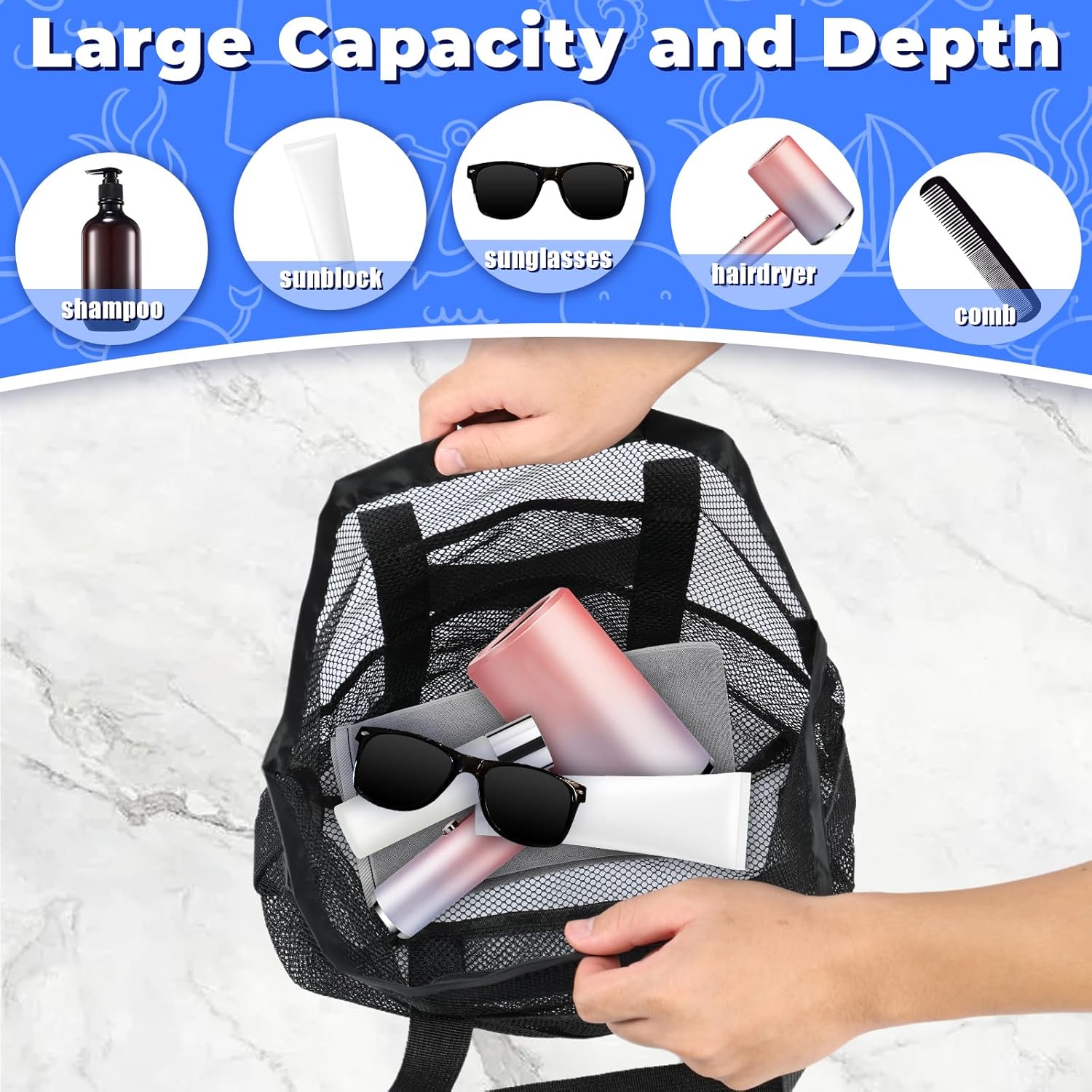 4 Pcs Foldable Mesh Shower Caddy Portable Beach Bag