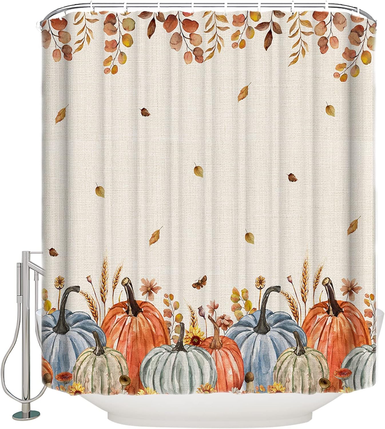 ZOE GARDEN Fall Pumpkins Shower Curtain Set 48x72
