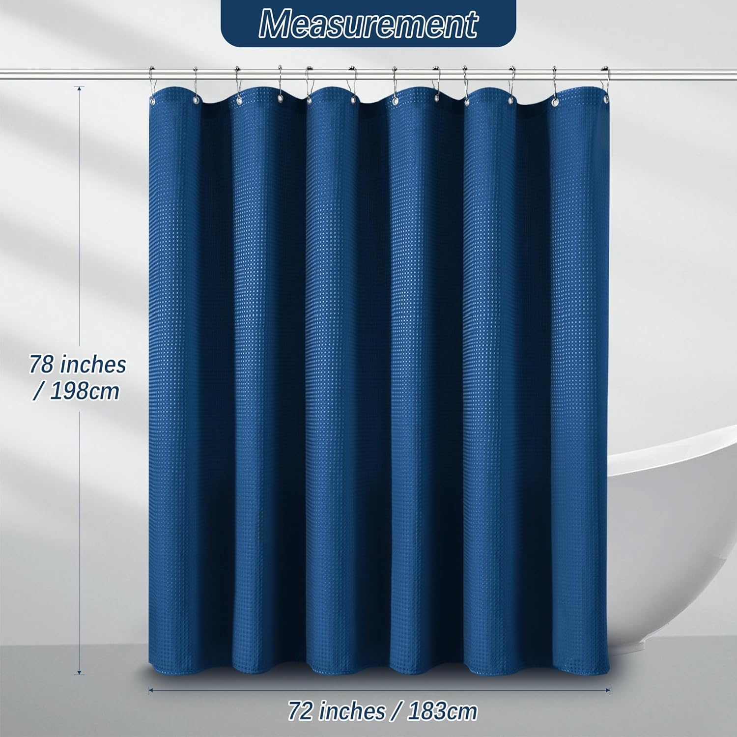 PANGSINNE Classic Blue Waffle Shower Curtain with 12 Hooks