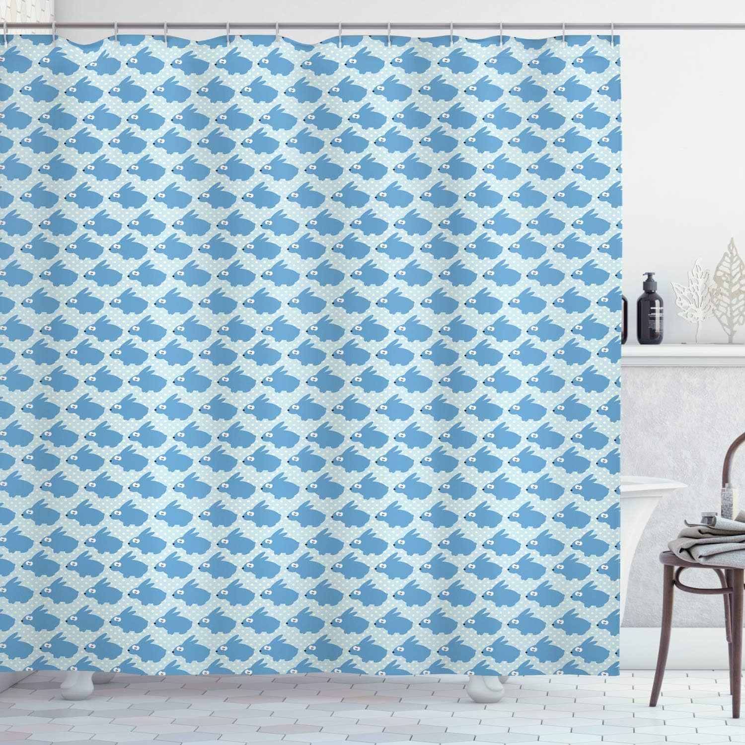 Ambesonne Bunny Shower Curtain Set with Hooks 69x84